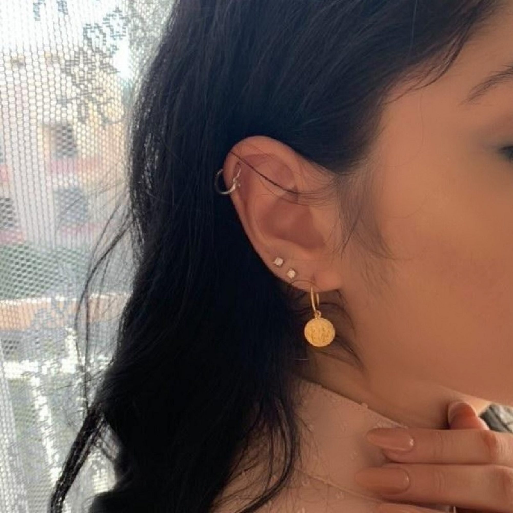 Σκουλαρίκια κωνσταντινάτα κρεμαστά επίχρυσα