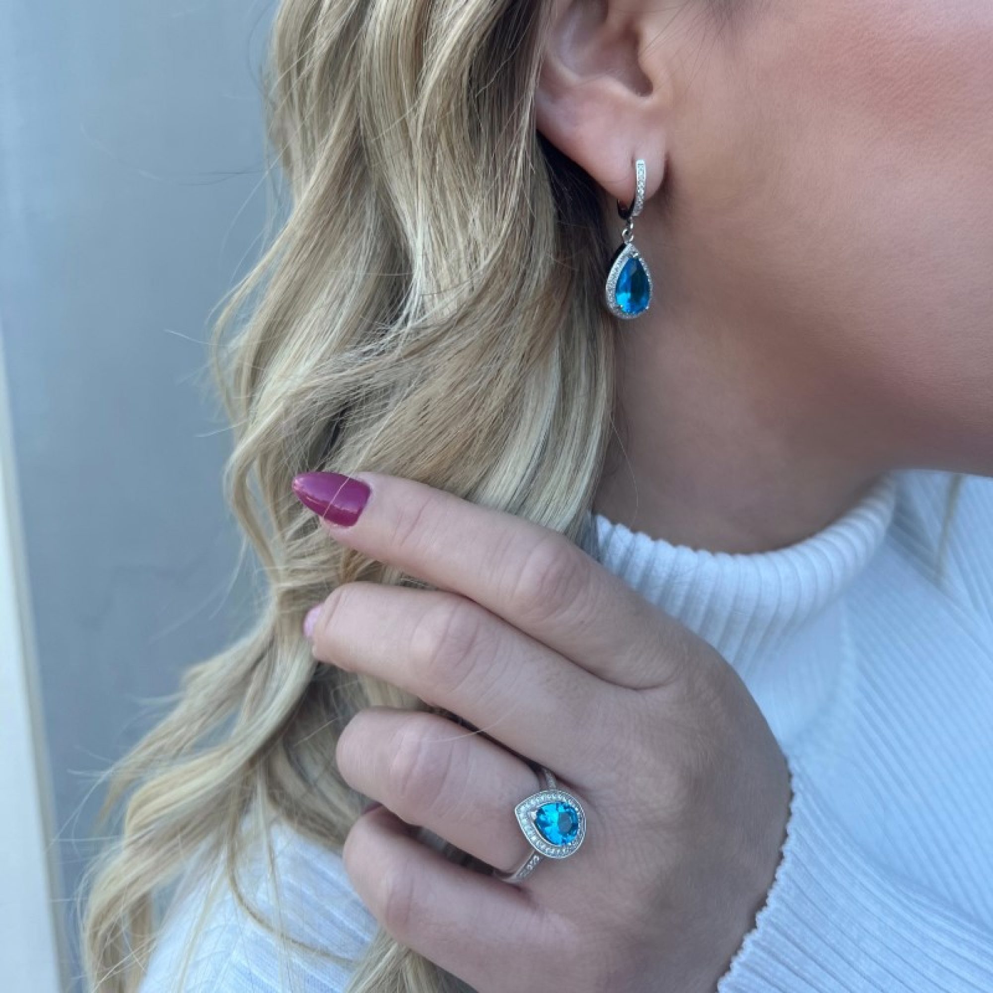 Ασημένια σκουλαρίκια με πέτρες ζιργκόν και άκουα μαρίν