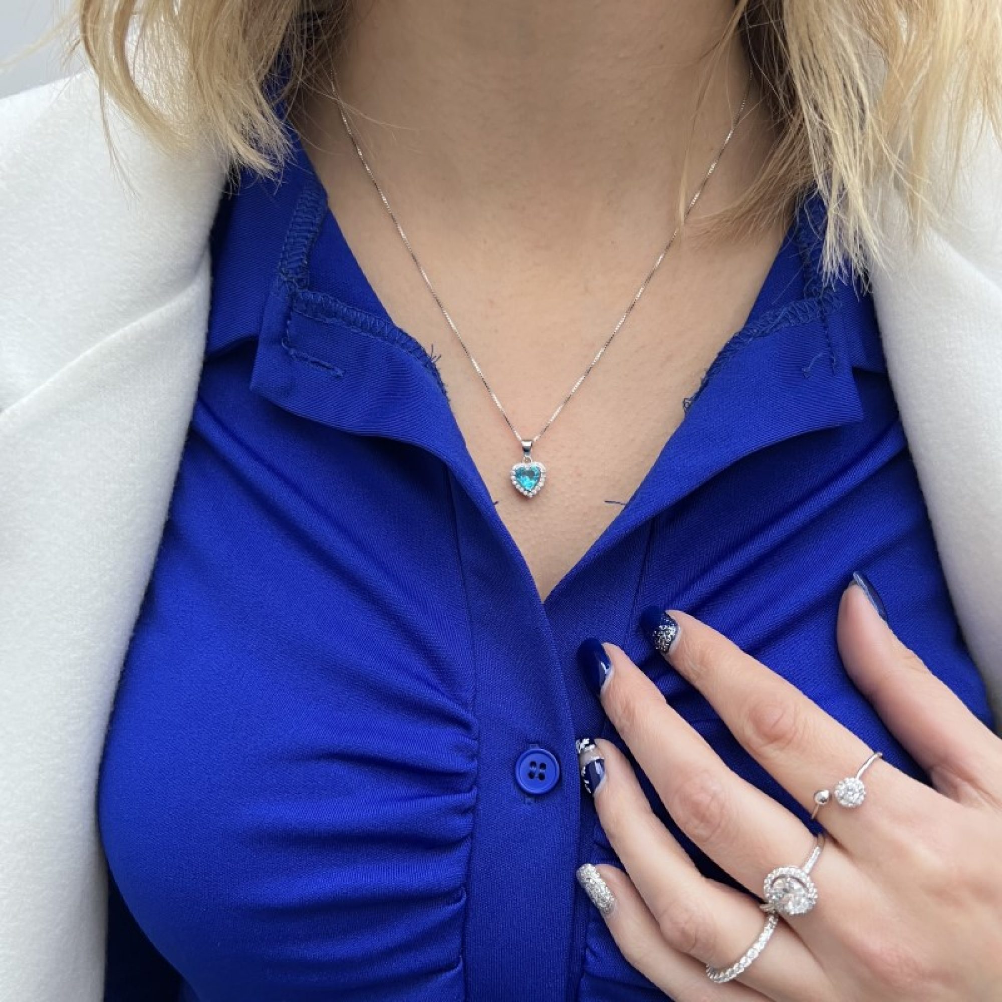 Heart necklace with aquamarine and zircon stones