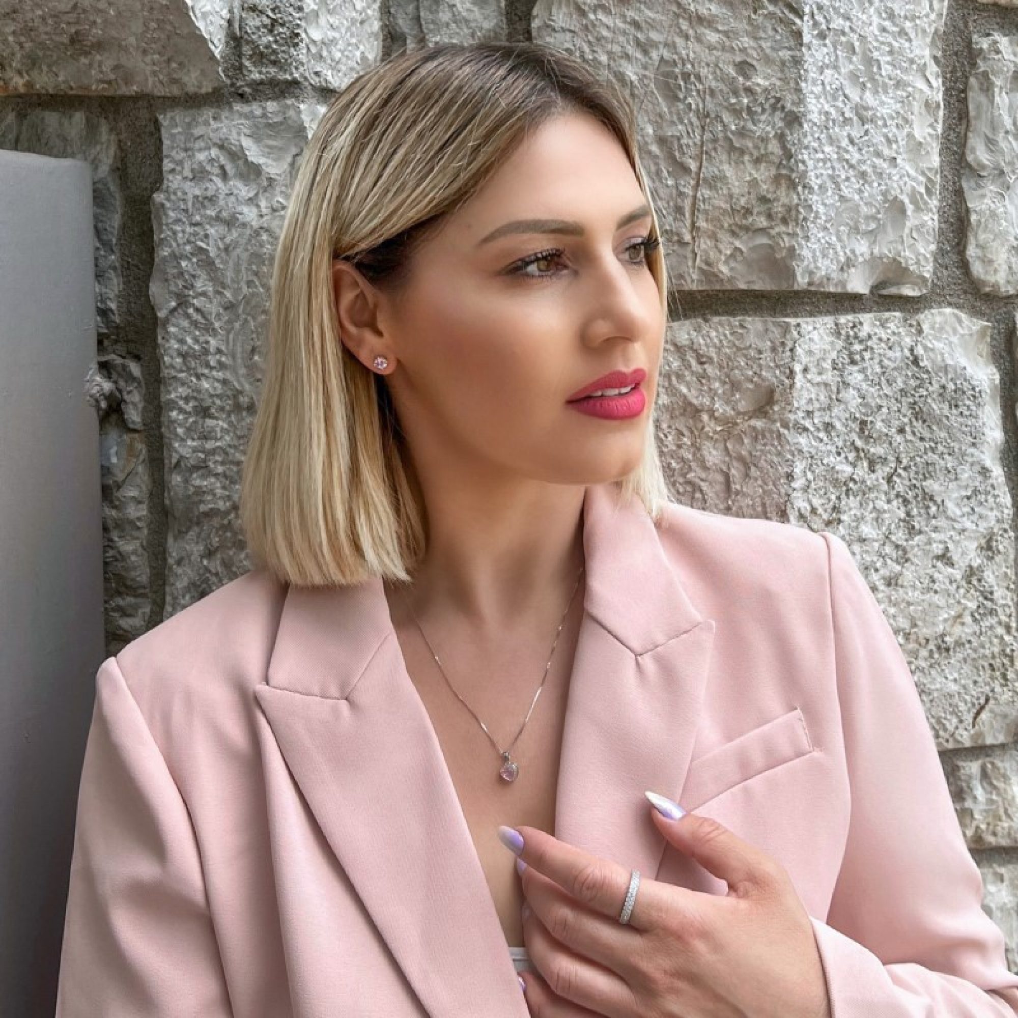 Κολιέ καρδιά με πέτρες ζιργκόν και ροζ κουάρτζ