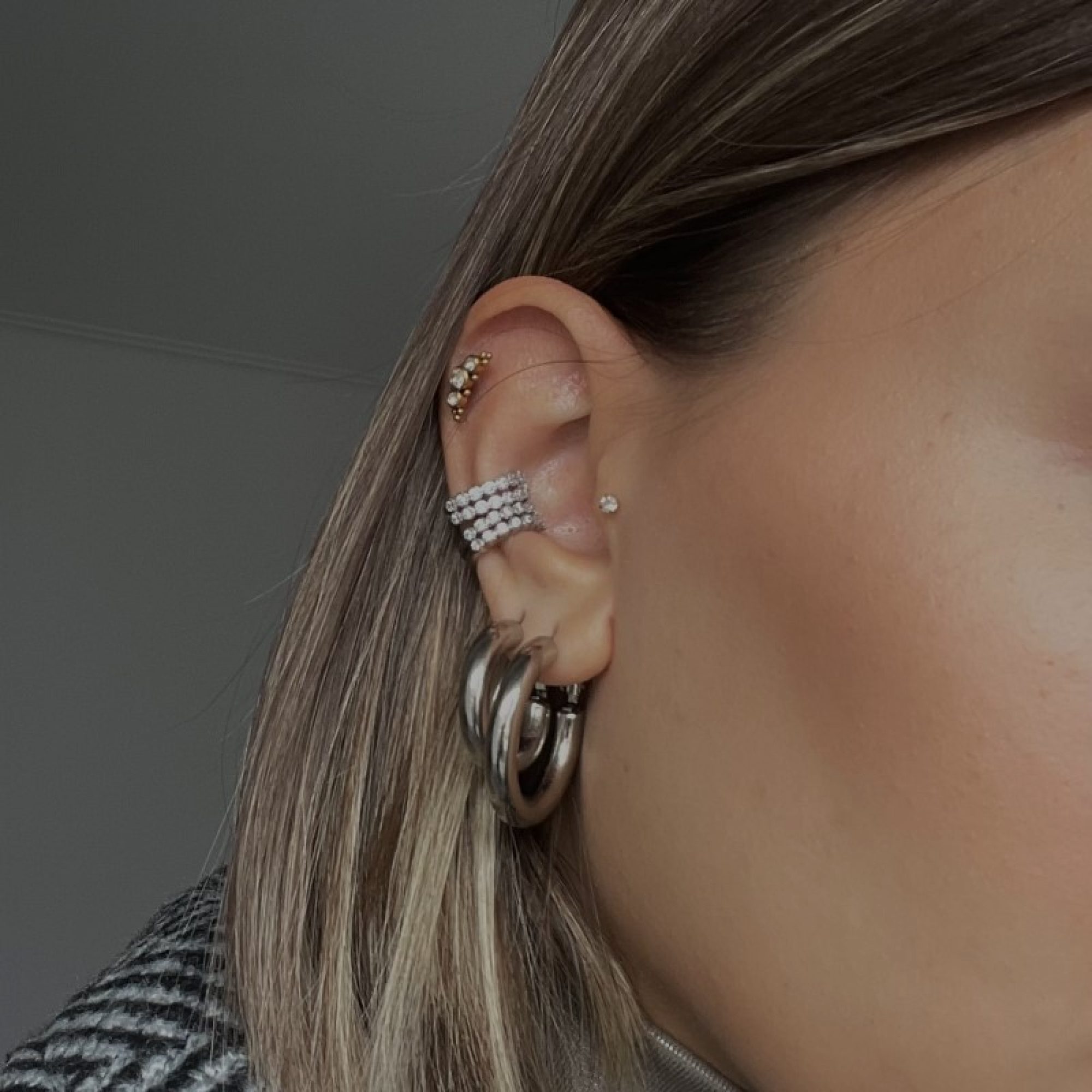 Silver ear cuffs with zircon stones