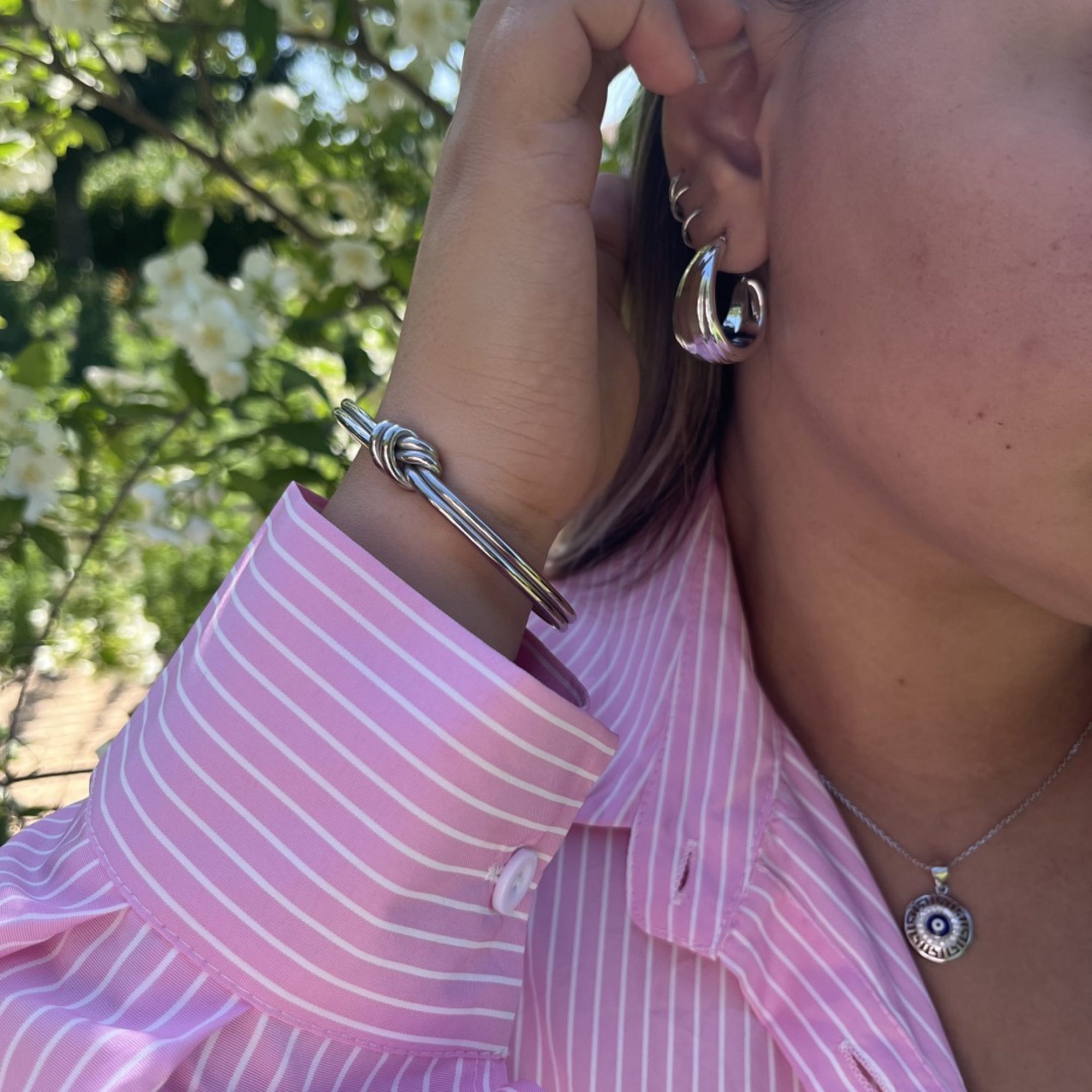 Κολιέ μάτι με πέτρες ζιργκόν και μαίανδρο