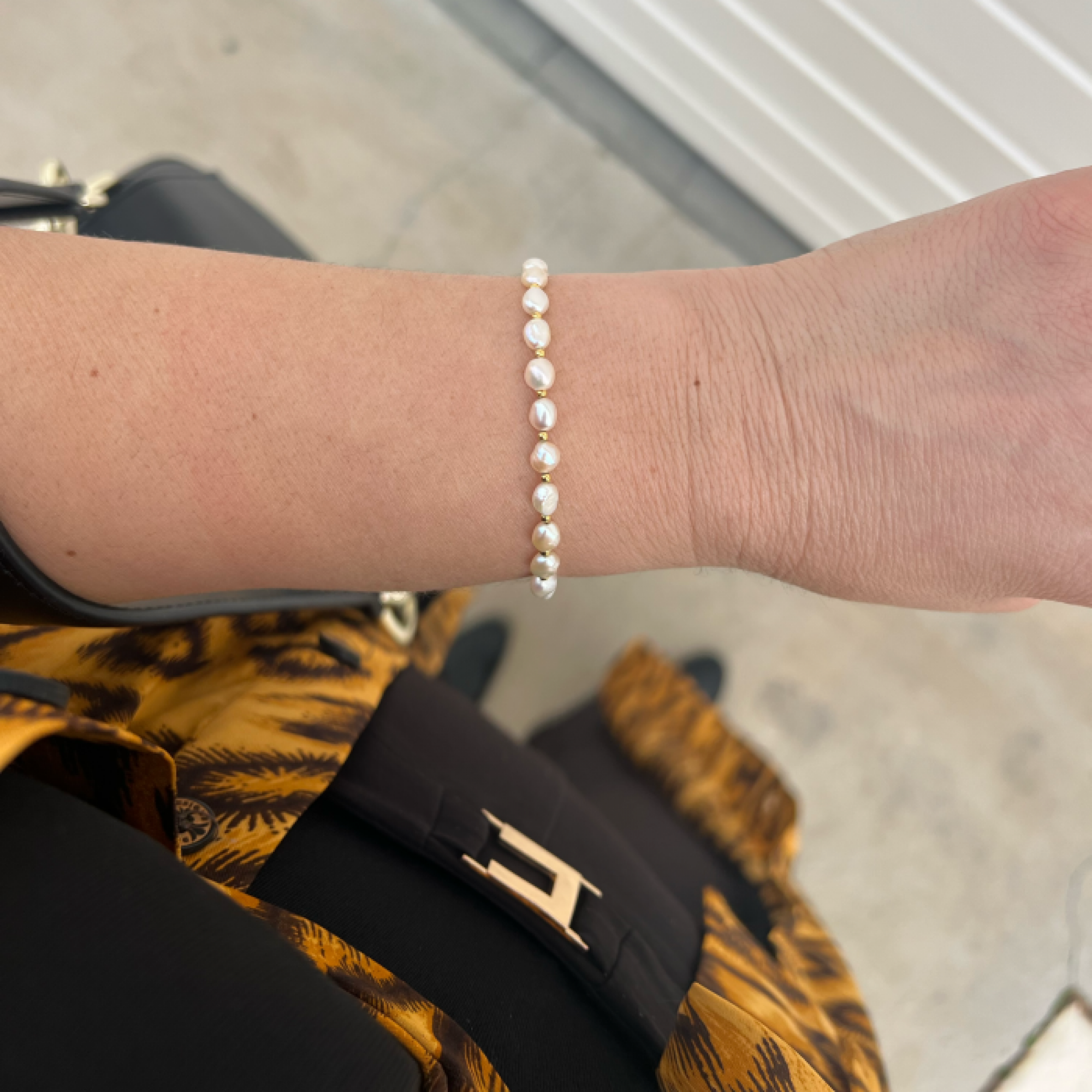 Gold plated bracelet with pearls
