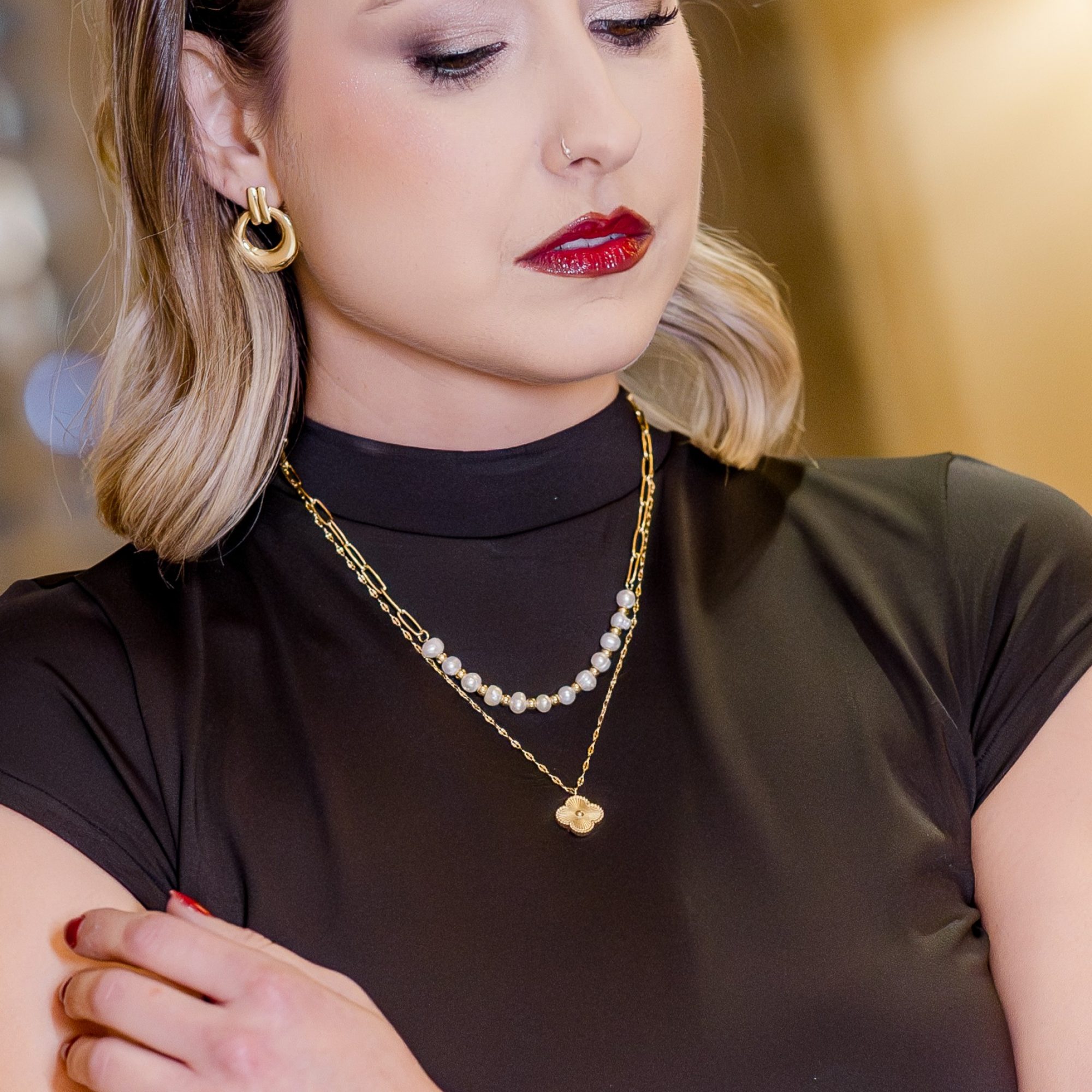 Double gold plated steel necklace 