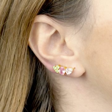Gold plated ear climbers with zircon and pink quartz stones