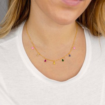 Gold plated necklace with coloured stones
