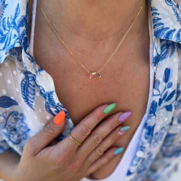 Κολιέ επίχρυσο με χρωματιστές πέτρες