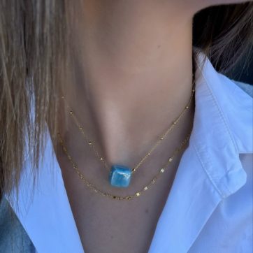Gold plated sky blue bead necklace