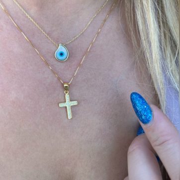 Gold plated cross necklace with zircon stones