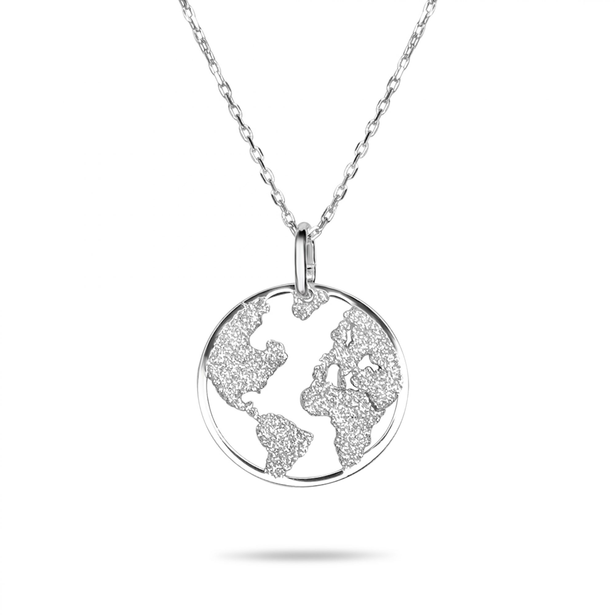 Silver globe necklace with glitter 