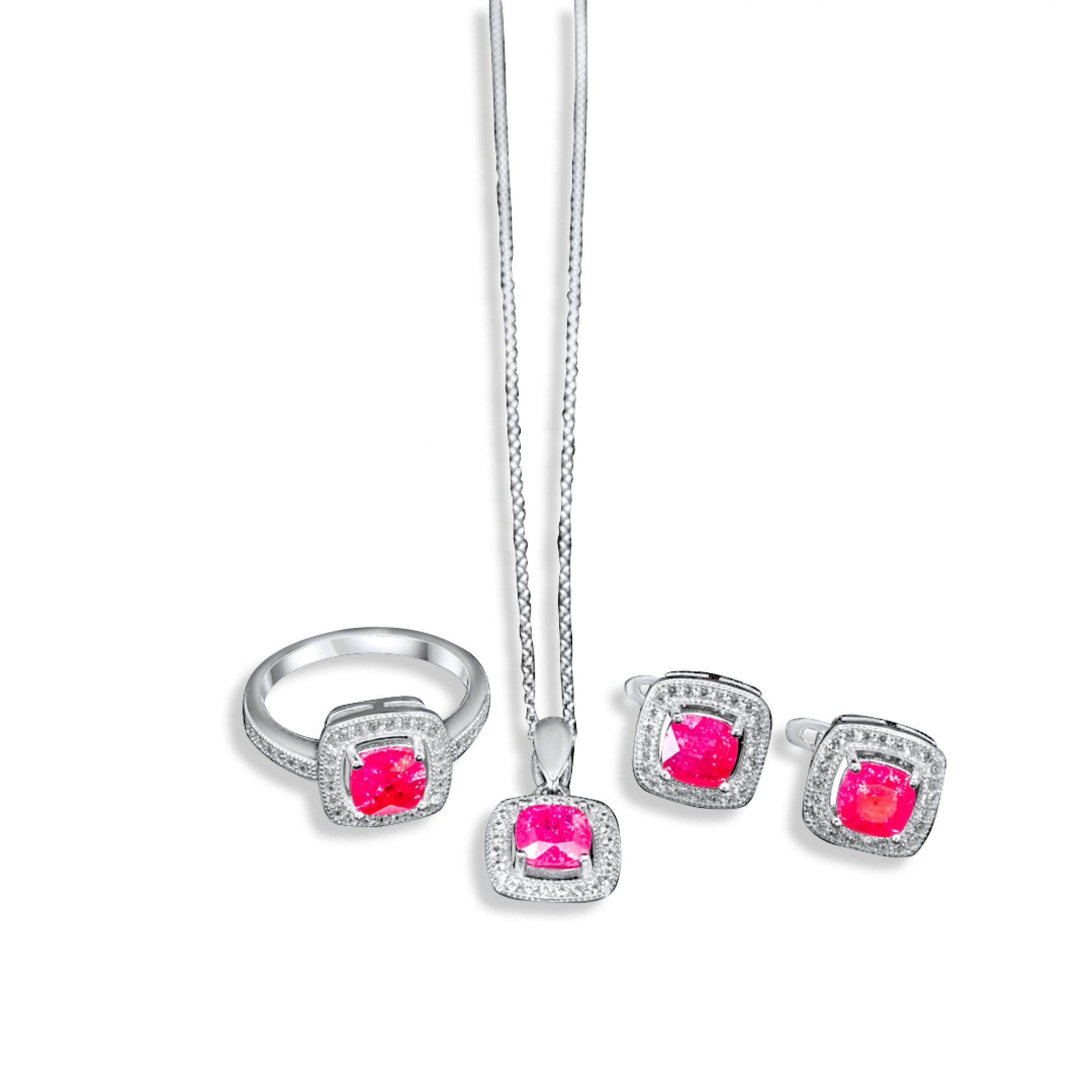 Σετ κολιέ, δαχτυλίδι και σκουλαρίκια καρφωτά με πέτρες ζιργκόν και ροζ όπαλ
