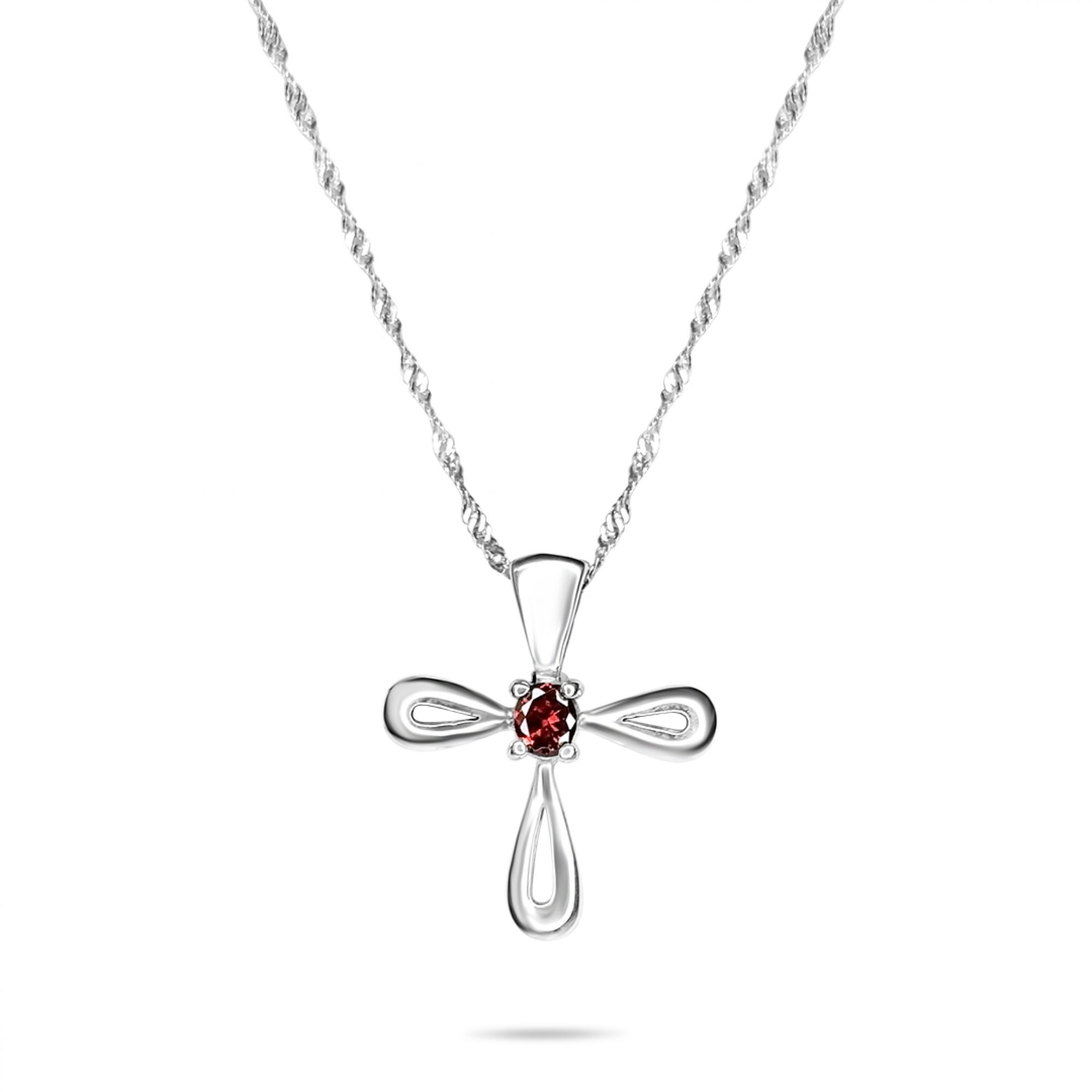 Silver cross with garnet stone