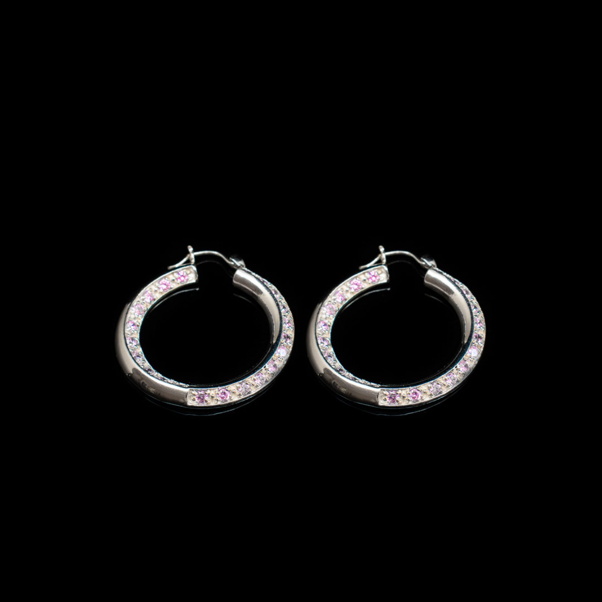 Silver hoops with pink quartz stones