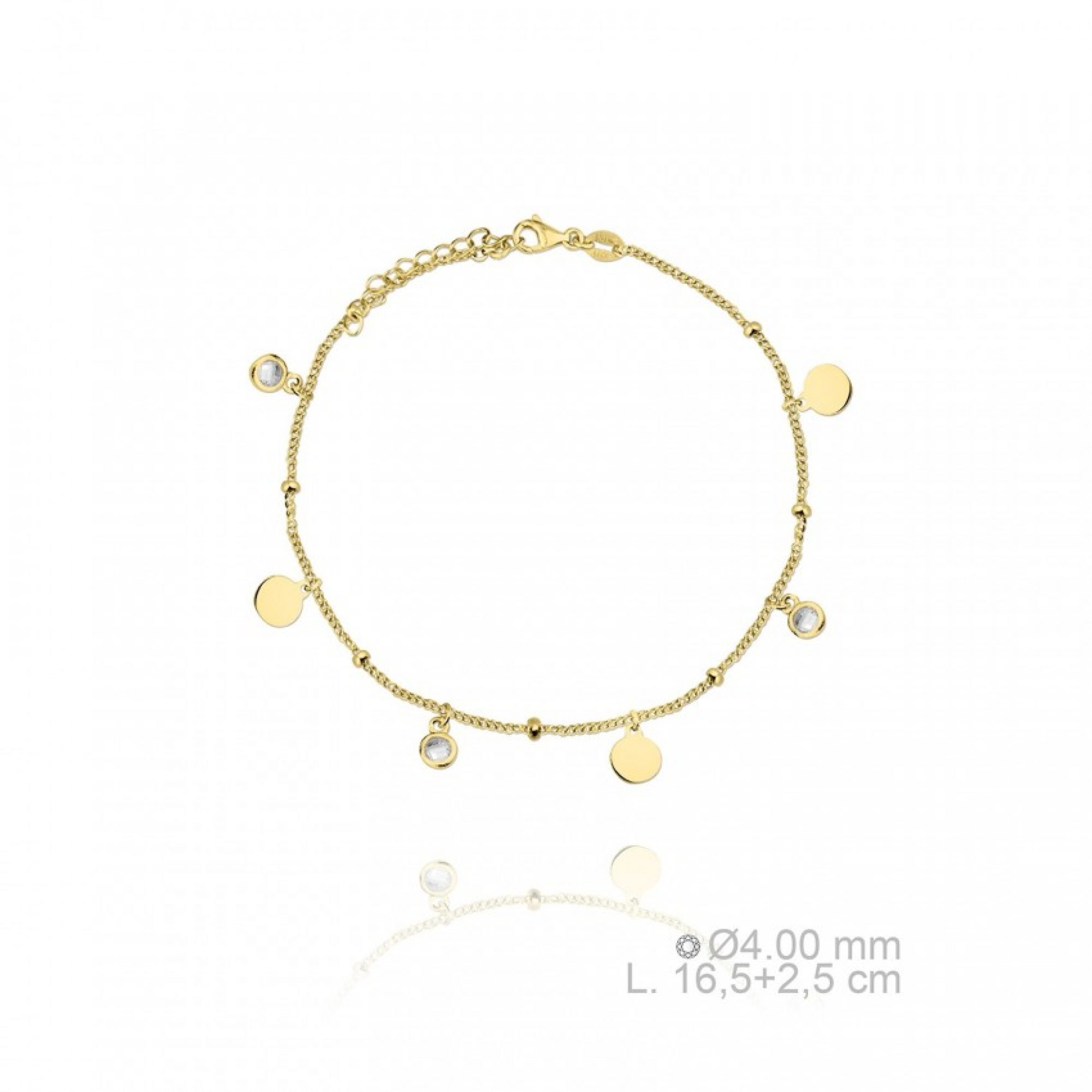 Gold plated bracelet with dangles and zircon stones 