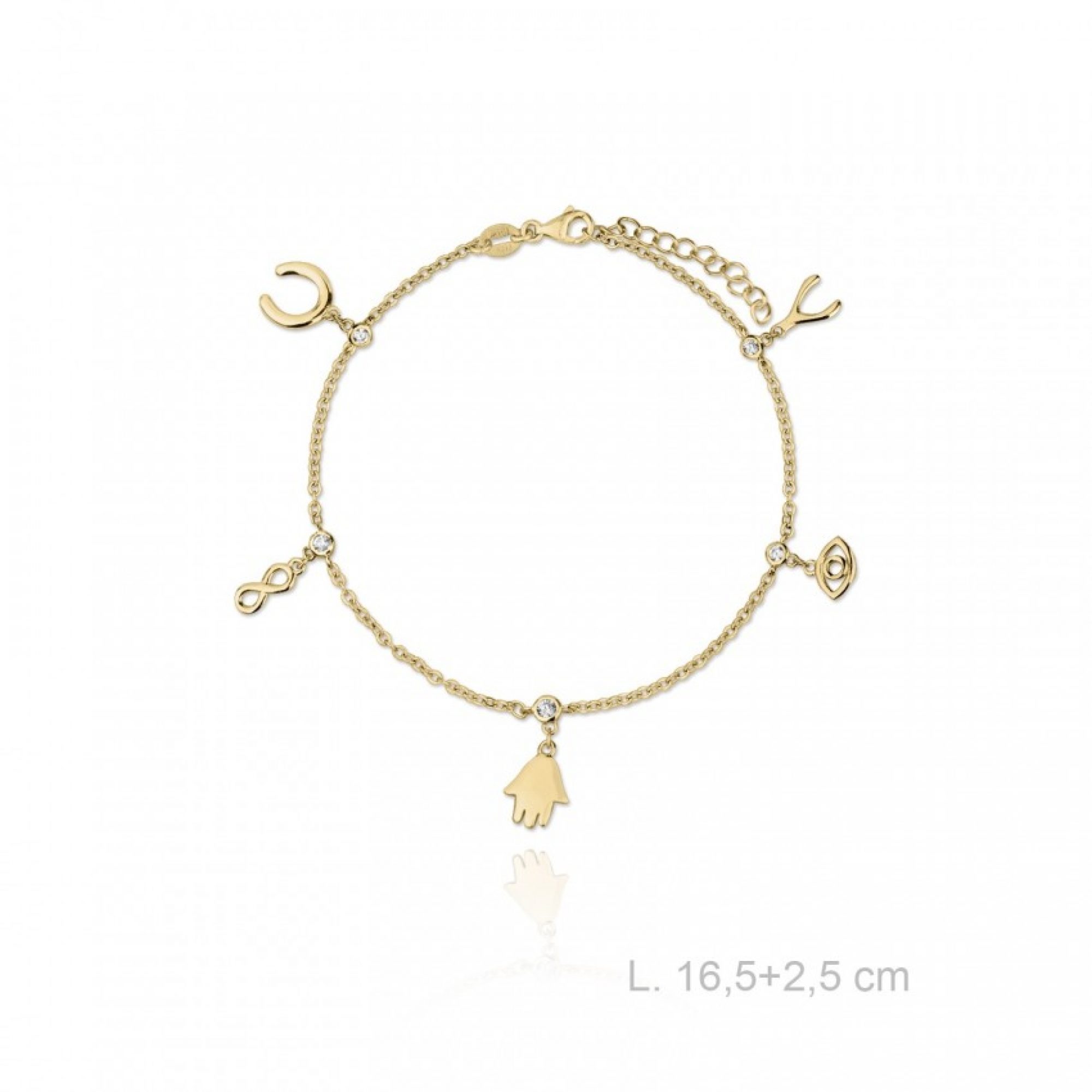 Gold plated bracelet with lucky charms and zircon stones