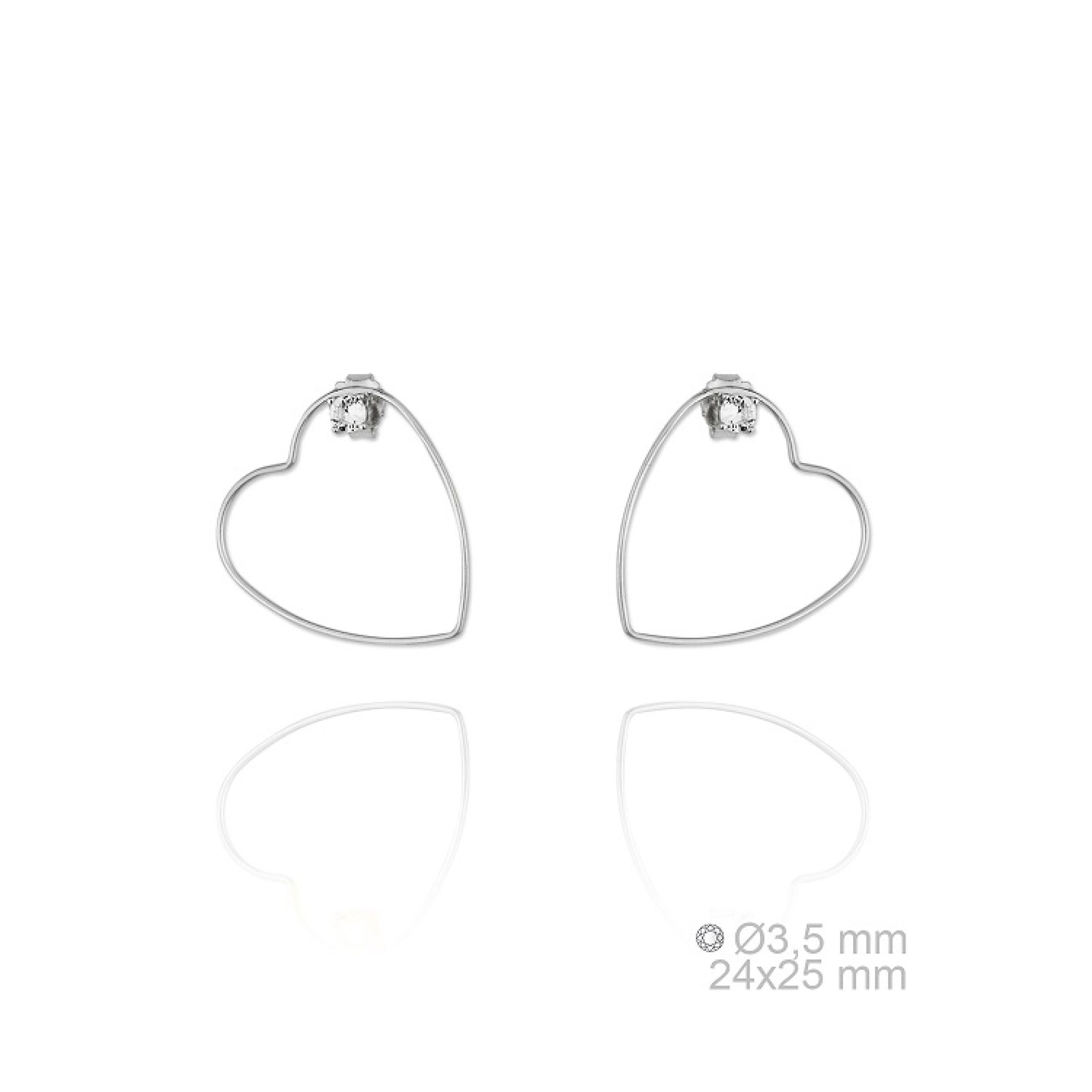 Silver heart shaped hoops with a zircon stone