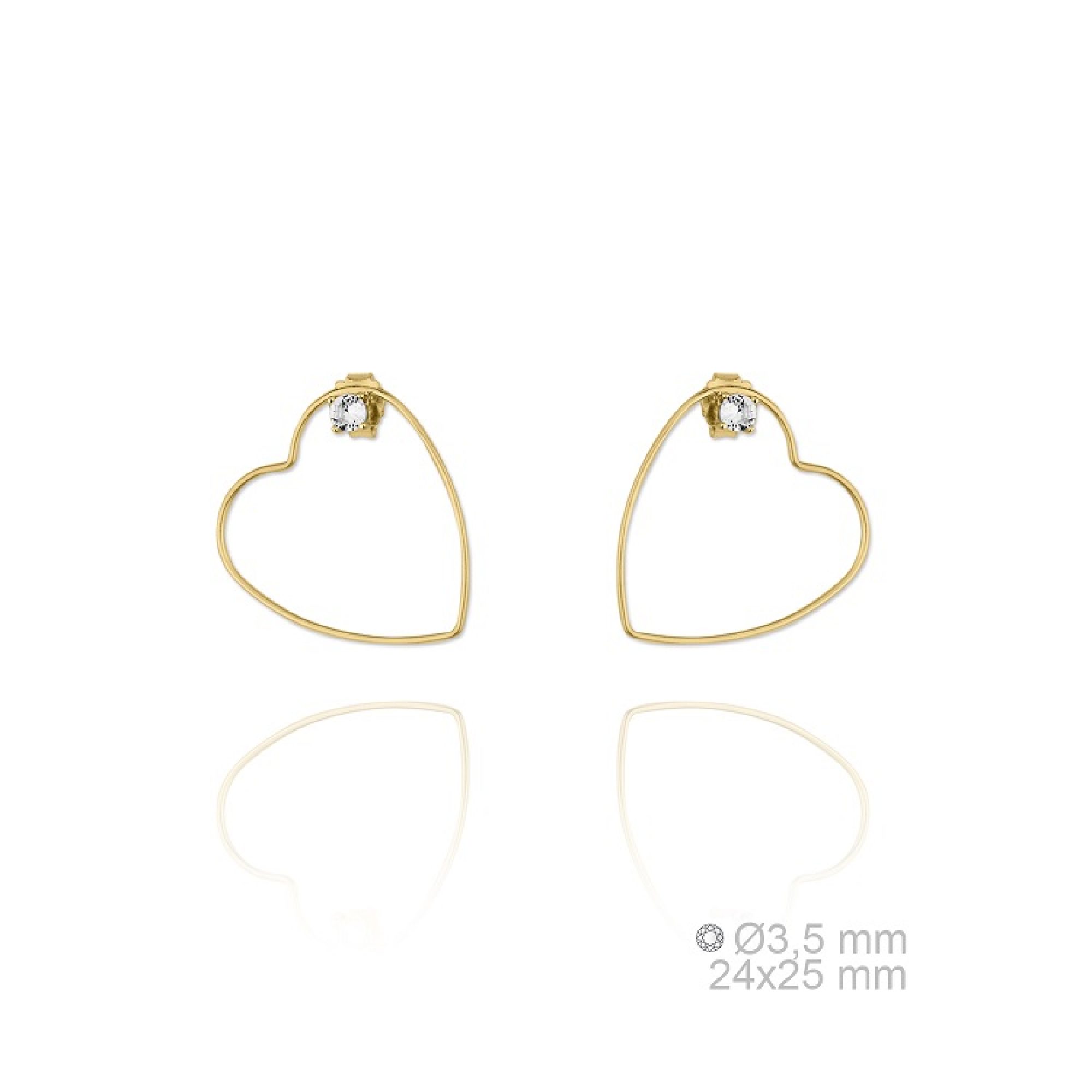 Gold plated heart shaped hoops with a zircon stone