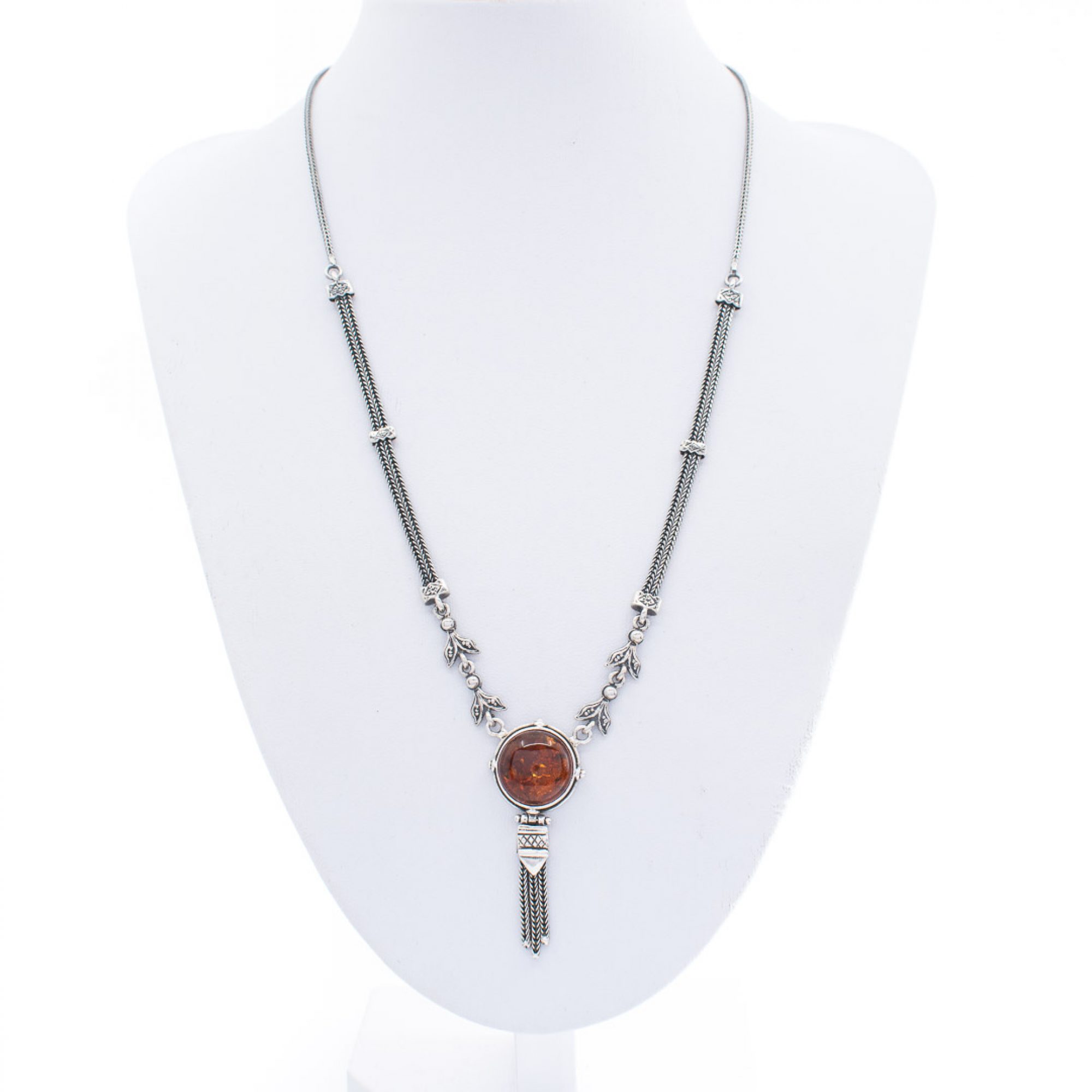 Oxidised necklace with natural amber 