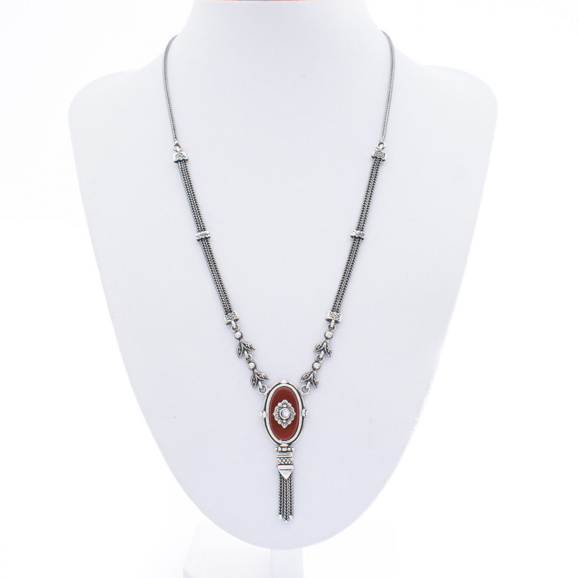 Oxidised necklace with carnelian and zircon stones