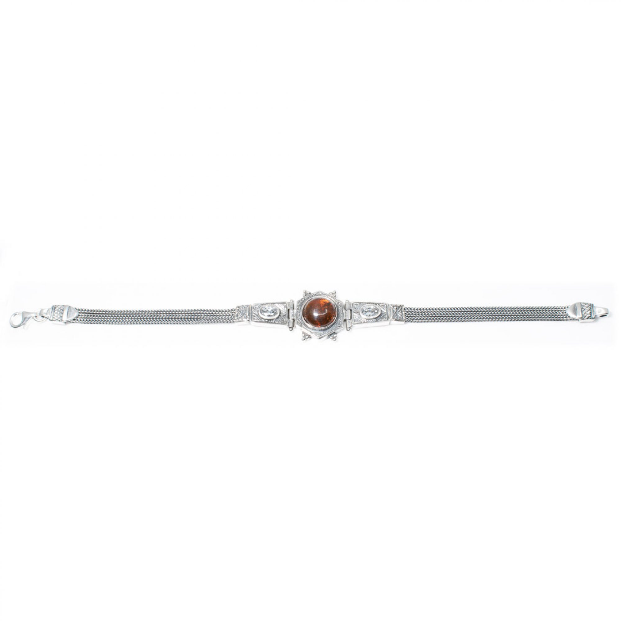 Oxidised bracelet with natural amber and zircon stones