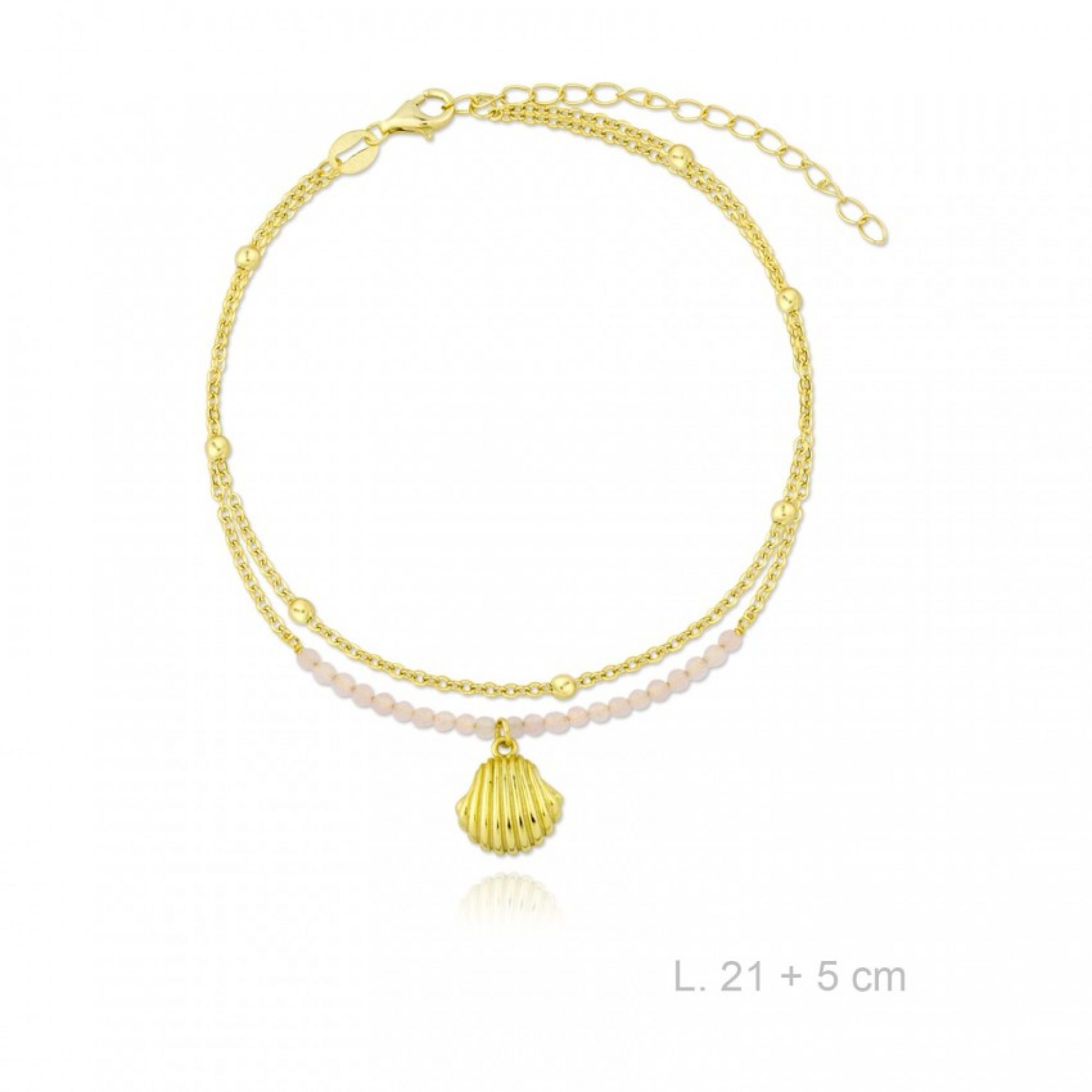 Gold plated double chain anklet with dangle seashell