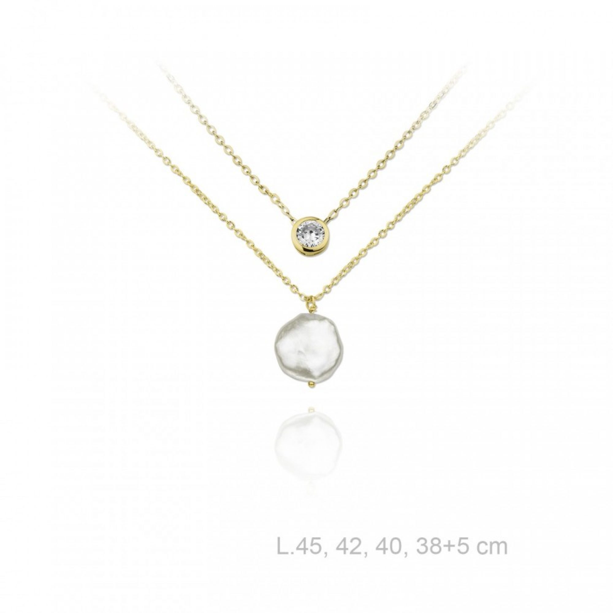 Gold plated double necklace with mother of pearl and zircon stone
