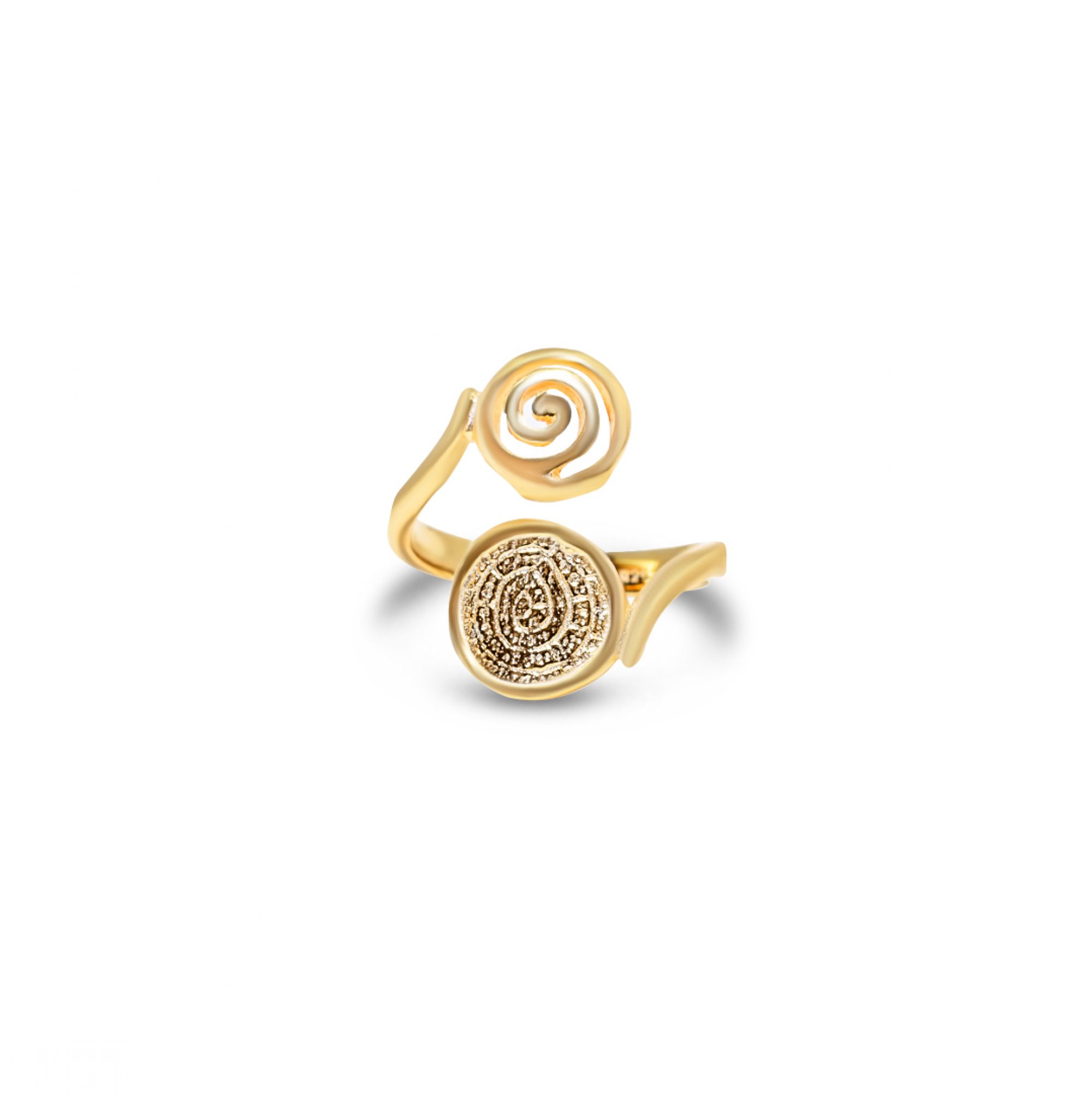 Gold plated Faistos Disc ring with spiral