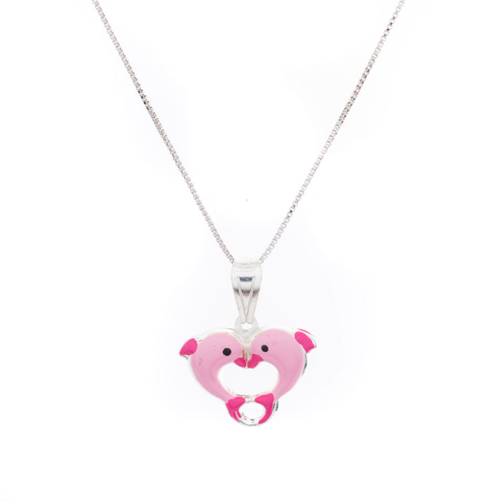 Κολιέ διπλό ροζ δελφίνι με σμάλτο