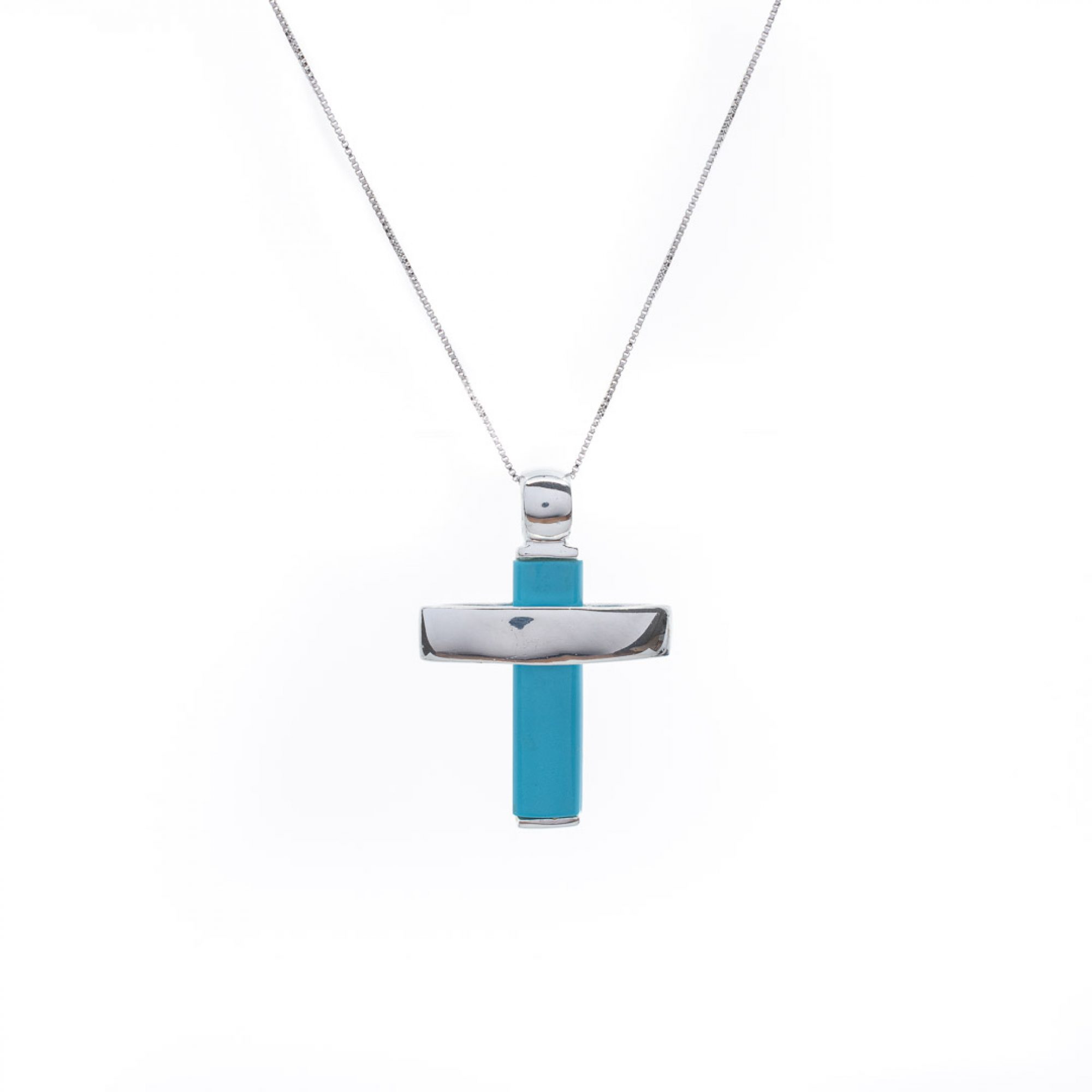 Cross pendant with natural turquoise stone