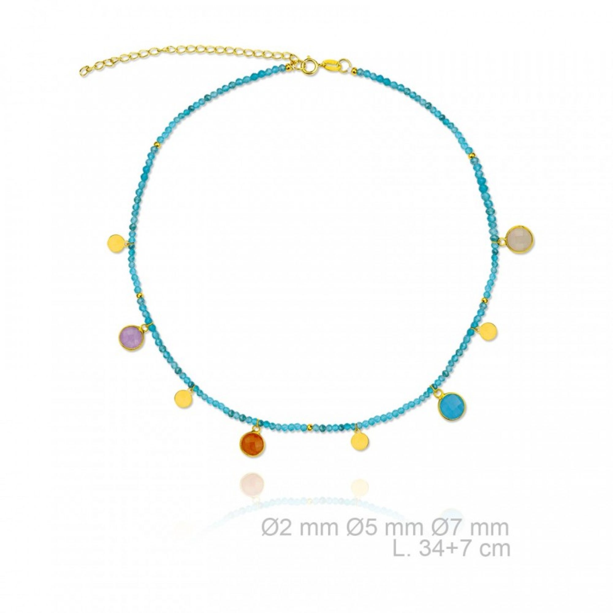 Gold plated dangle necklace with turquoise and coloured stones
