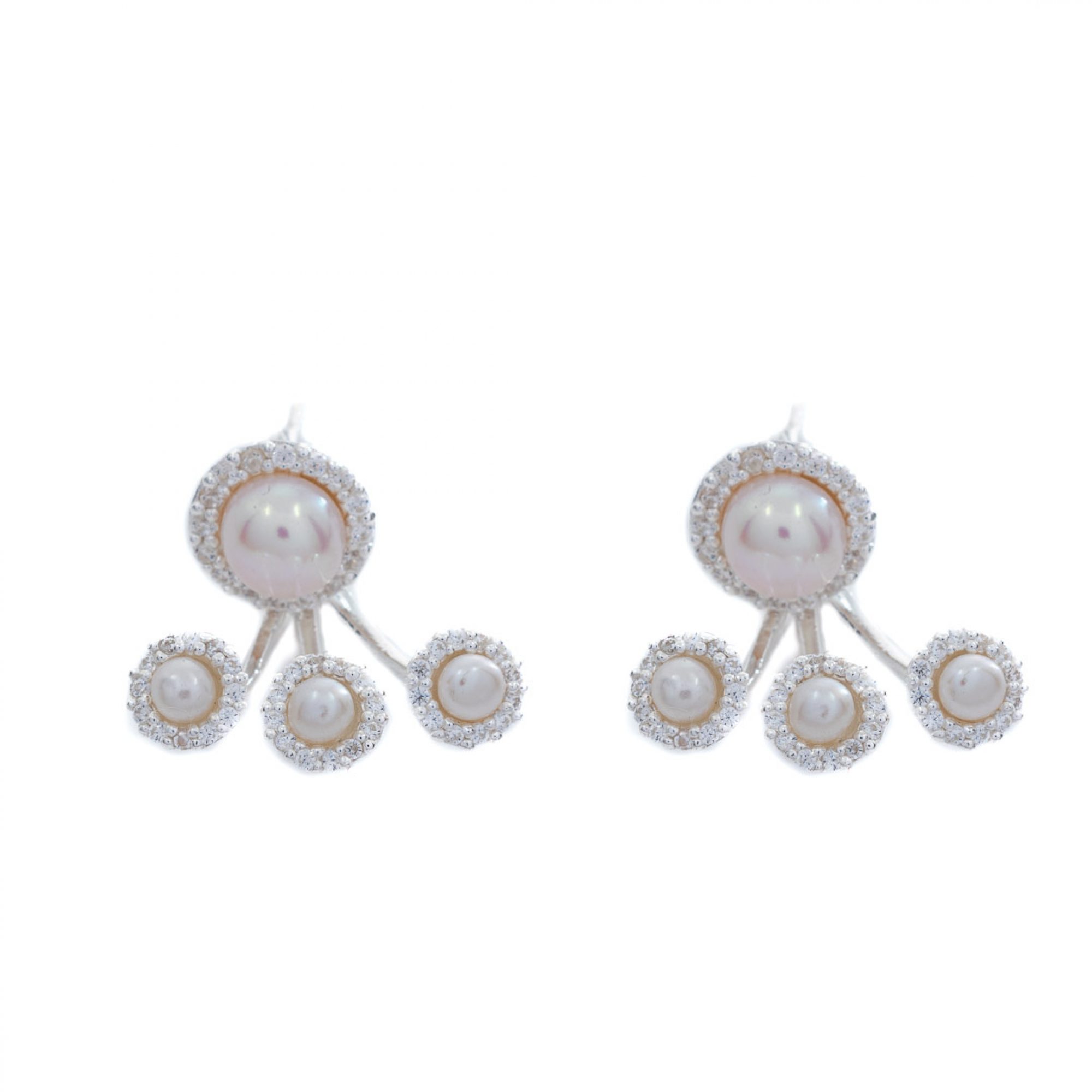 Silver earrings with real pearls and zircon stones