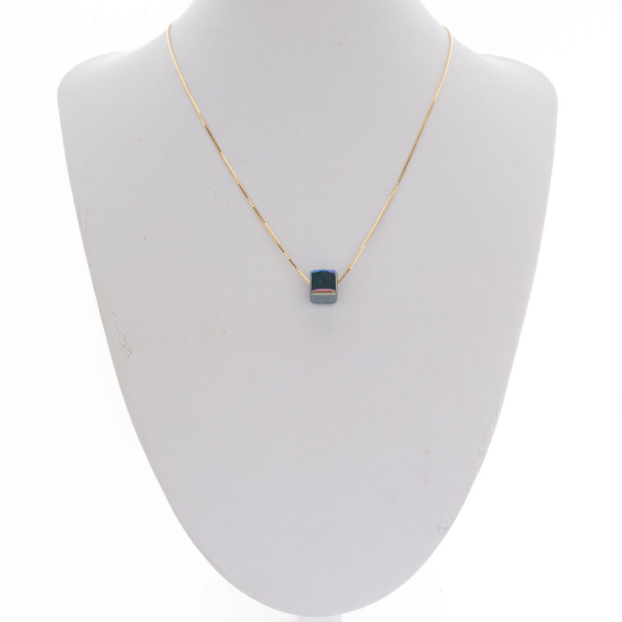 Gold plated forest green bead necklace