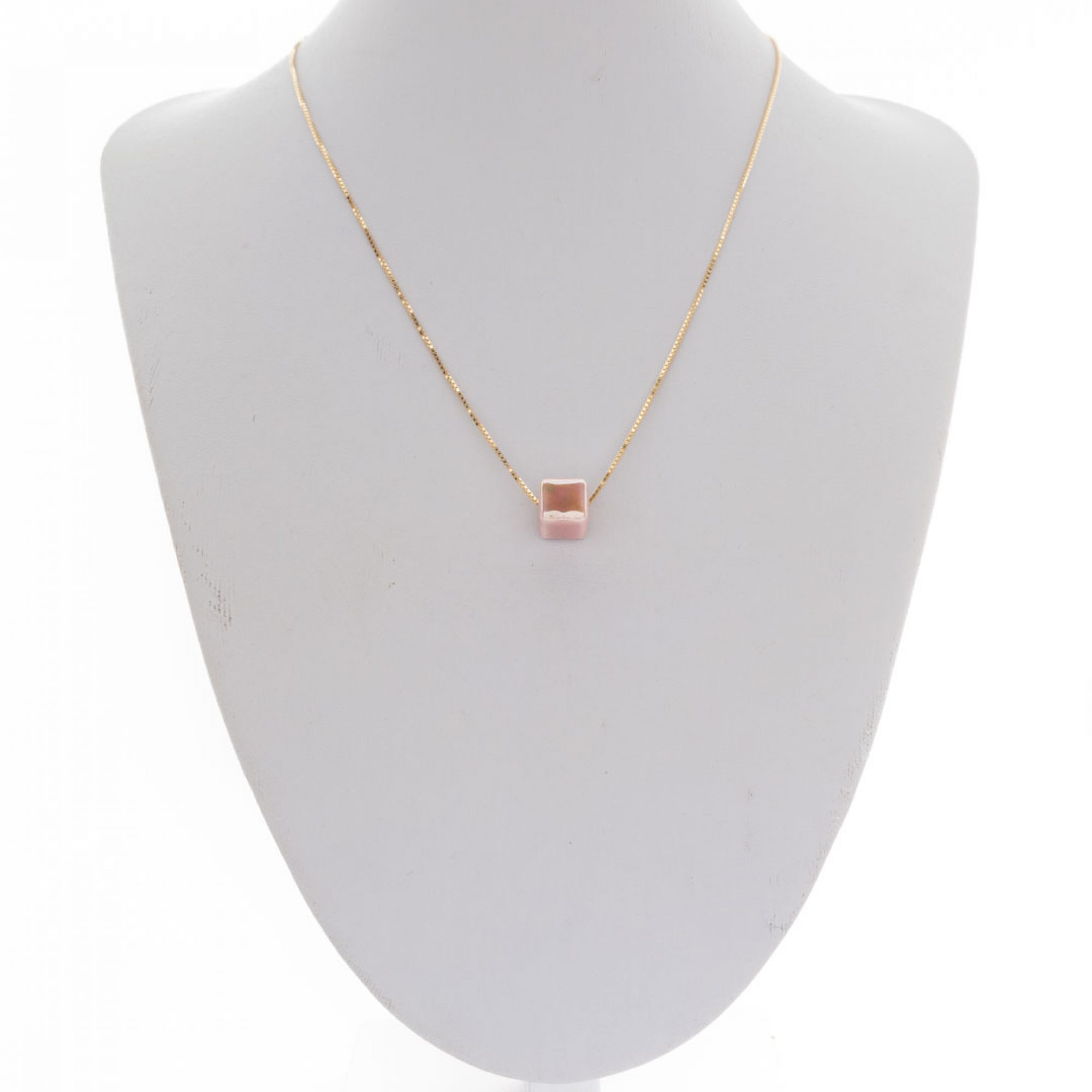 Κολιέ επίχρυσο με χάντρα ροζ μεταλλικό