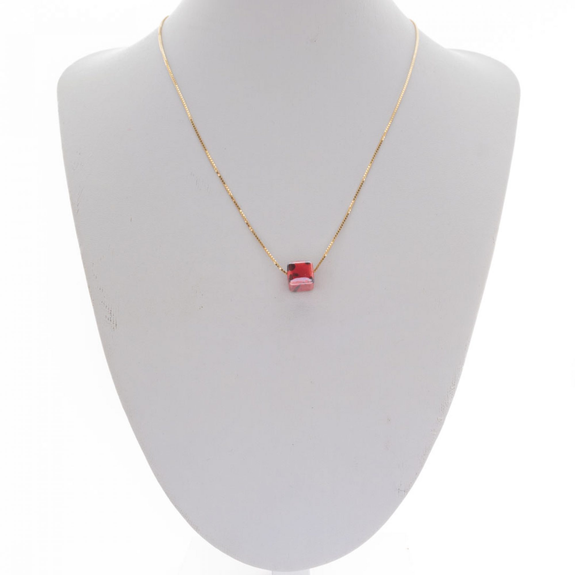 Gold plated red bead necklace