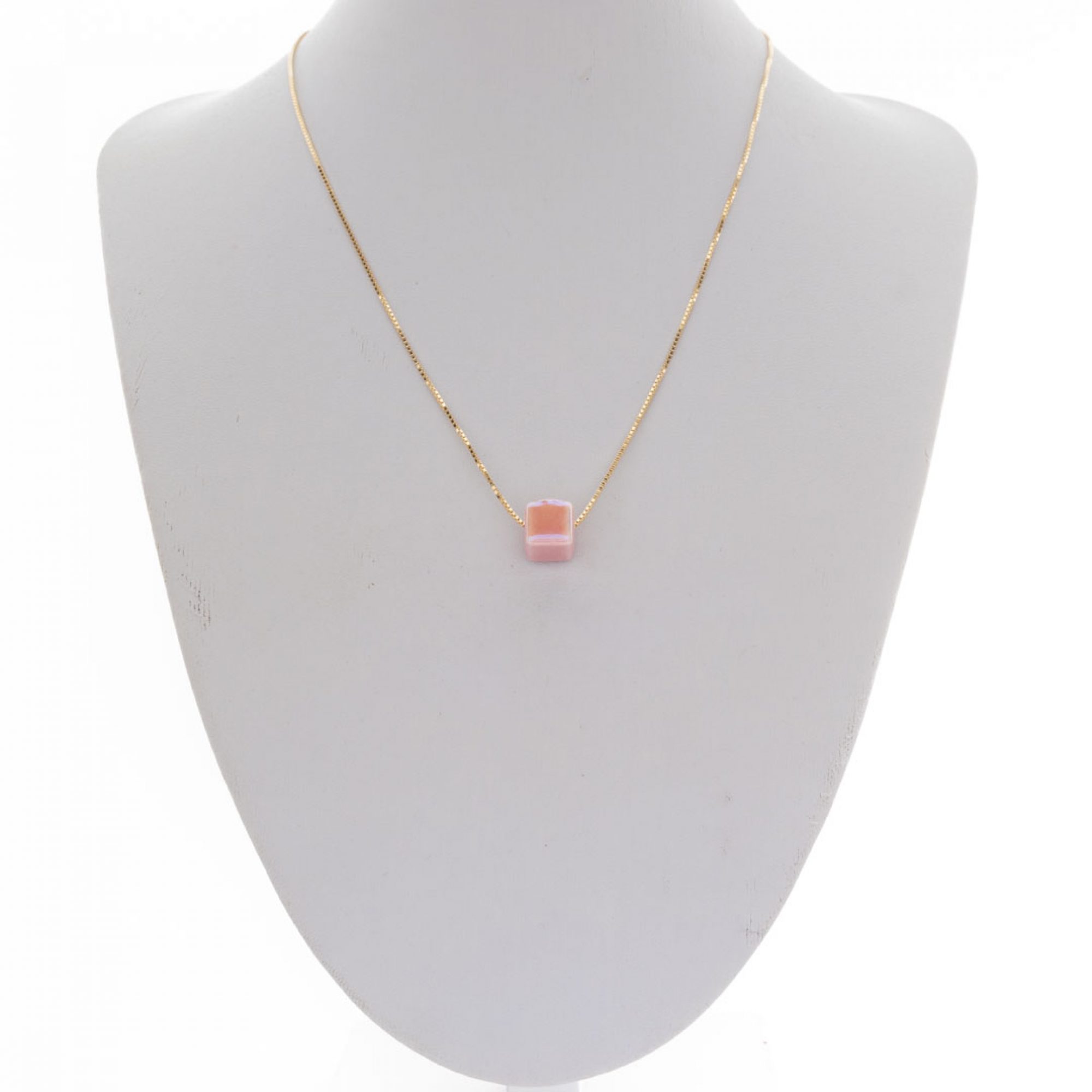Gold plated pink bead necklace