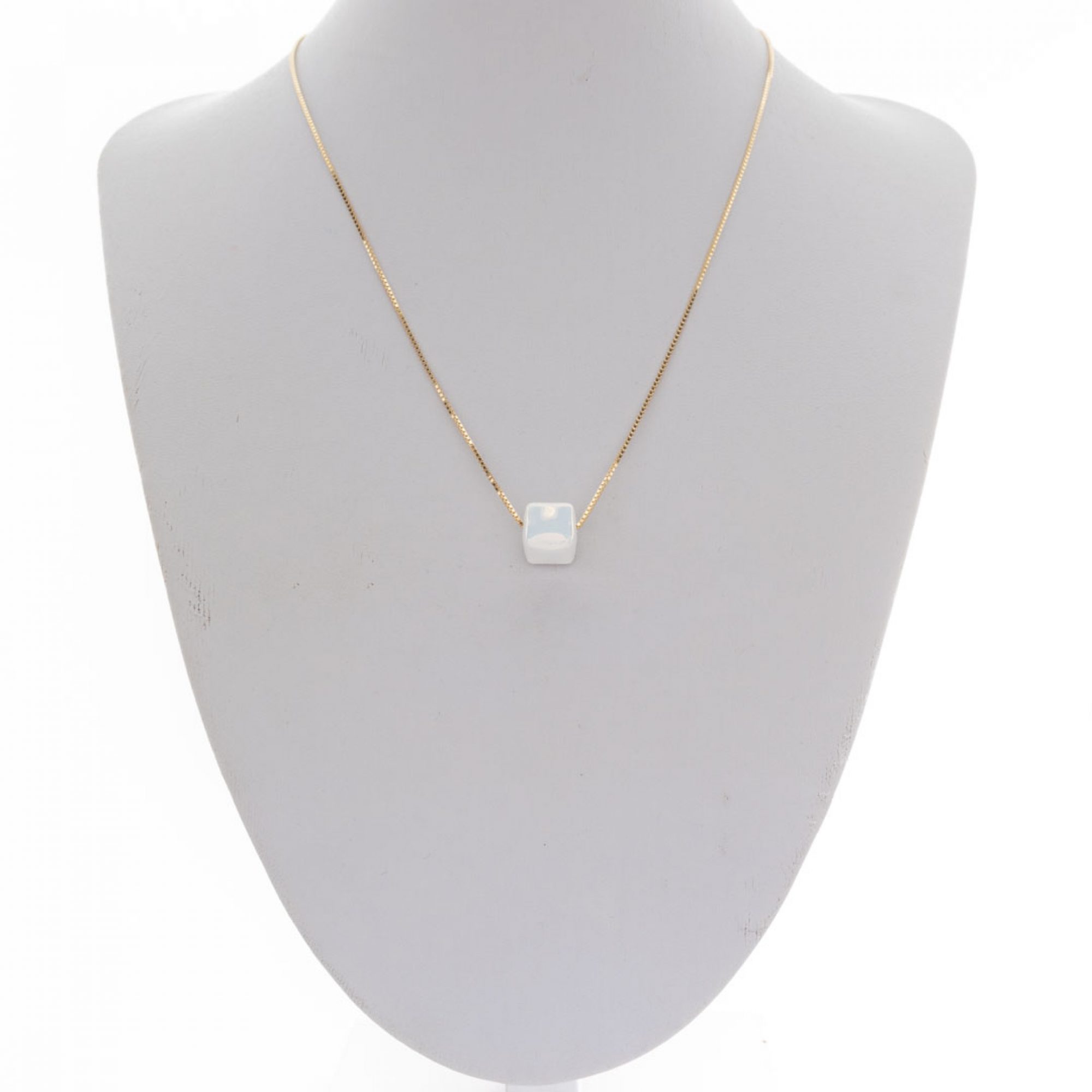 Gold plated white bead necklace