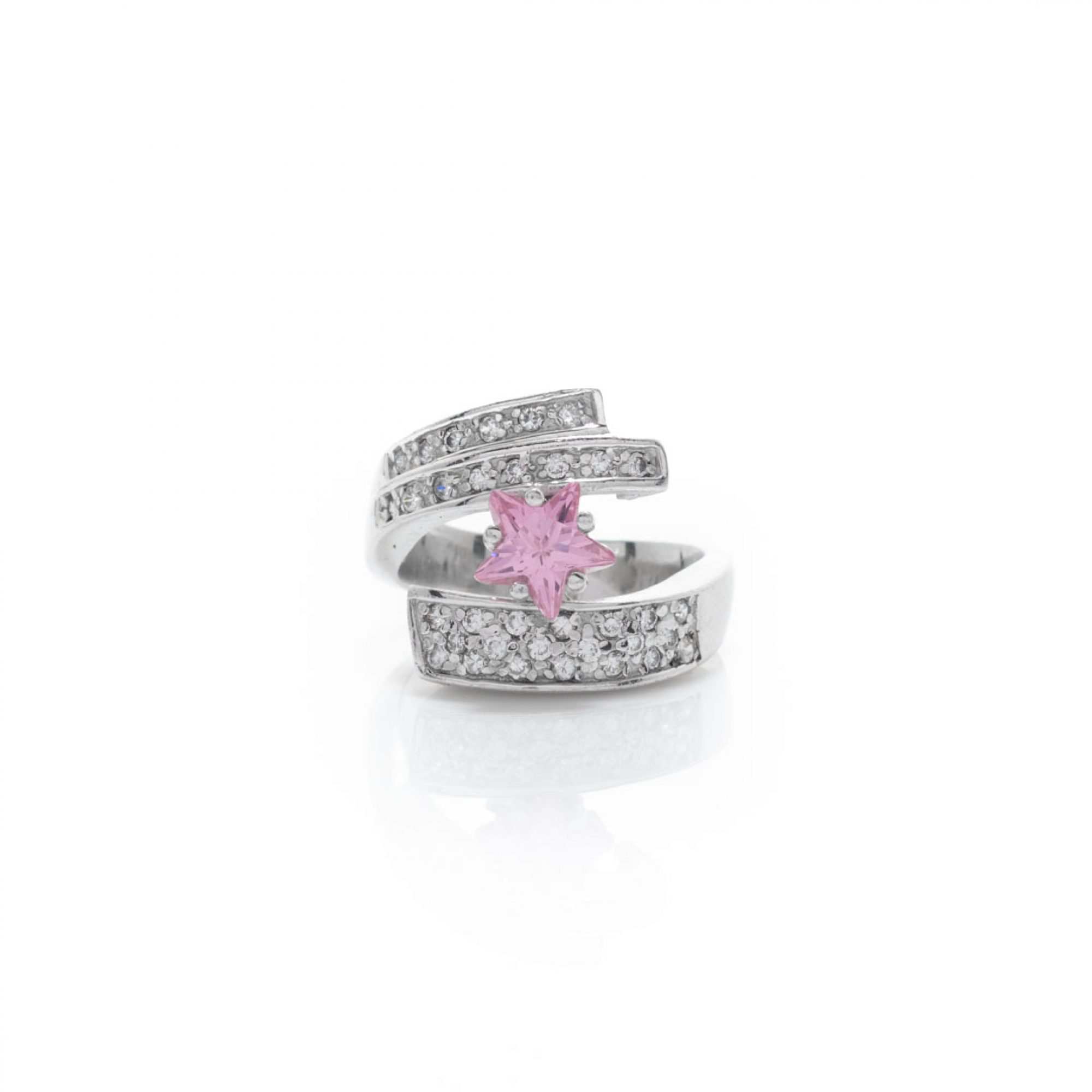 Ring with pink quartz and zircon stones