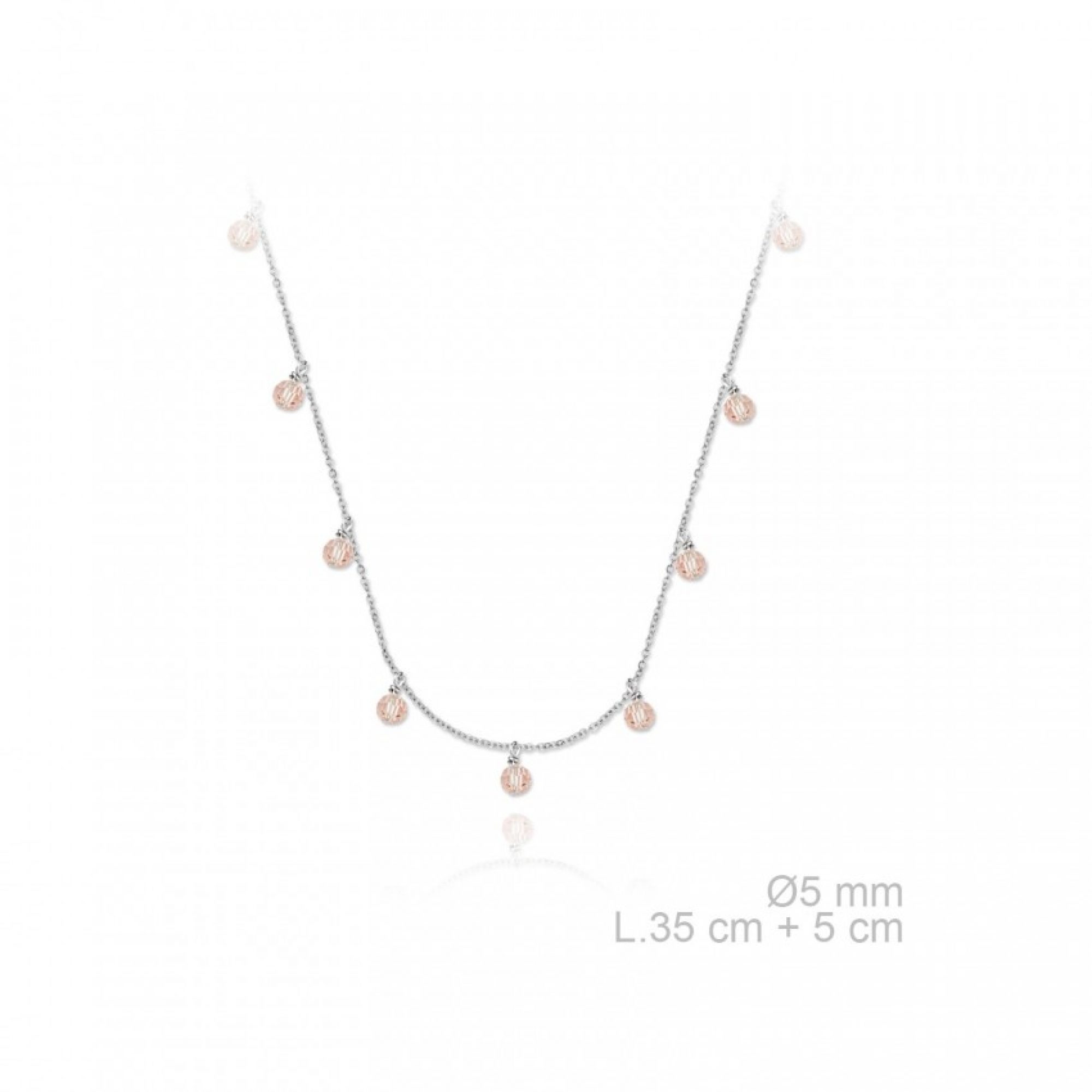 Silver dangle necklace with pink stones