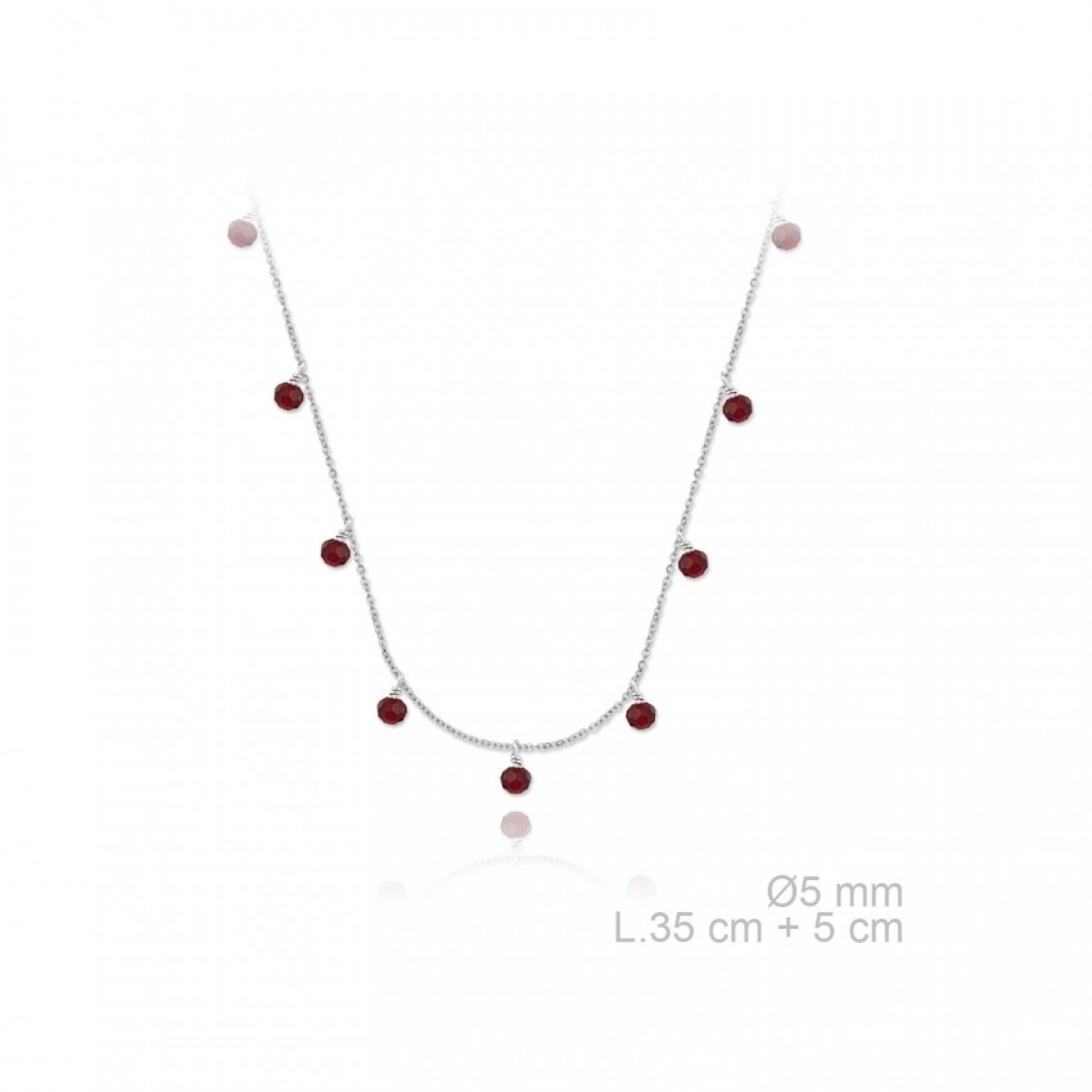 Silver dangle necklace with burgundy stones
