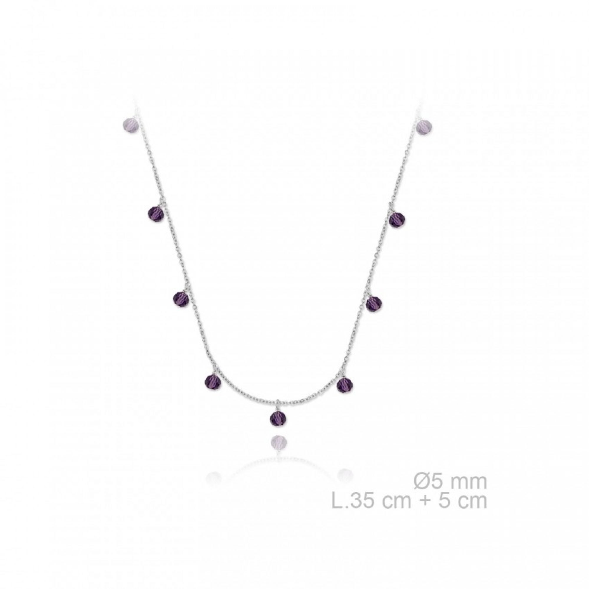 Silver dangle necklace with purple stones