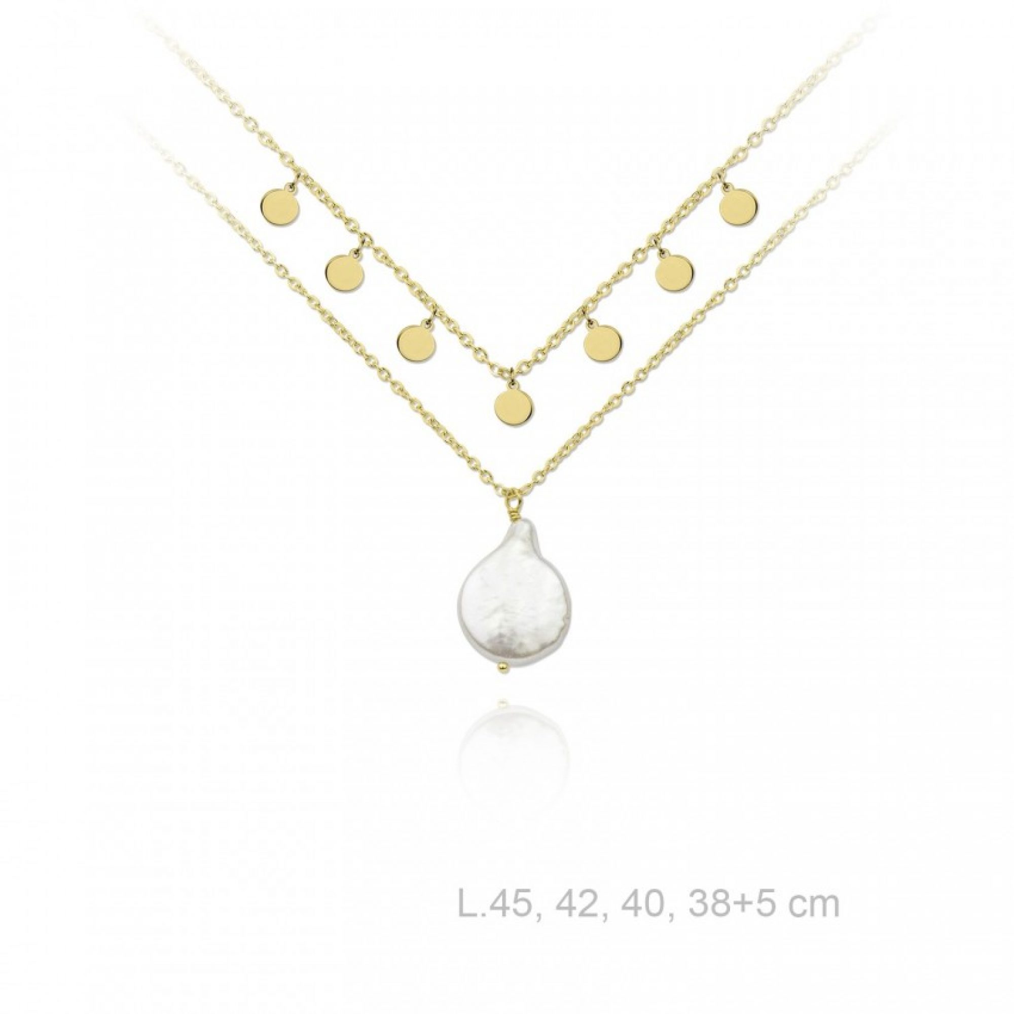 Gold plated double necklace with mother of pearl 