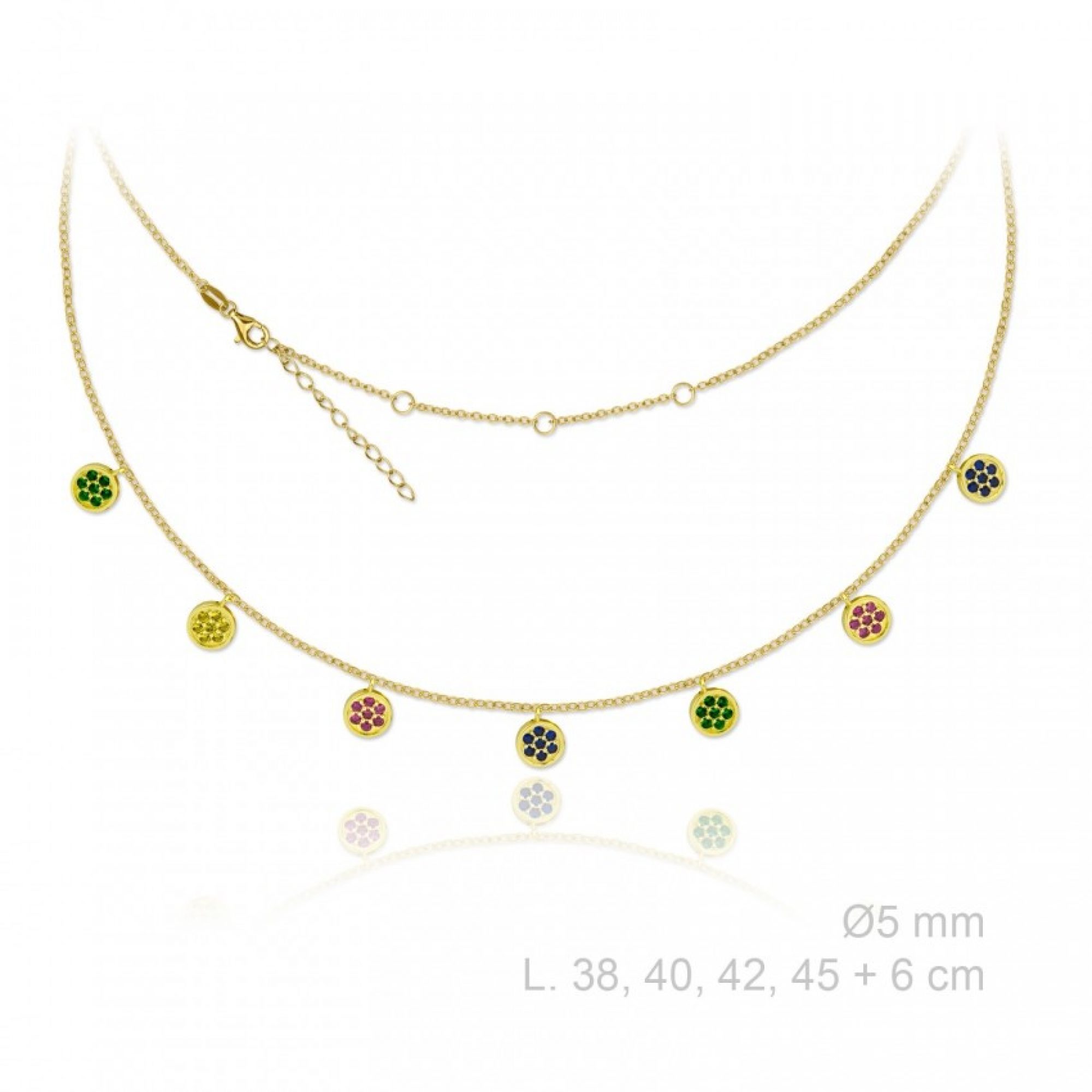 Gold plated dangle necklace with coloured stones