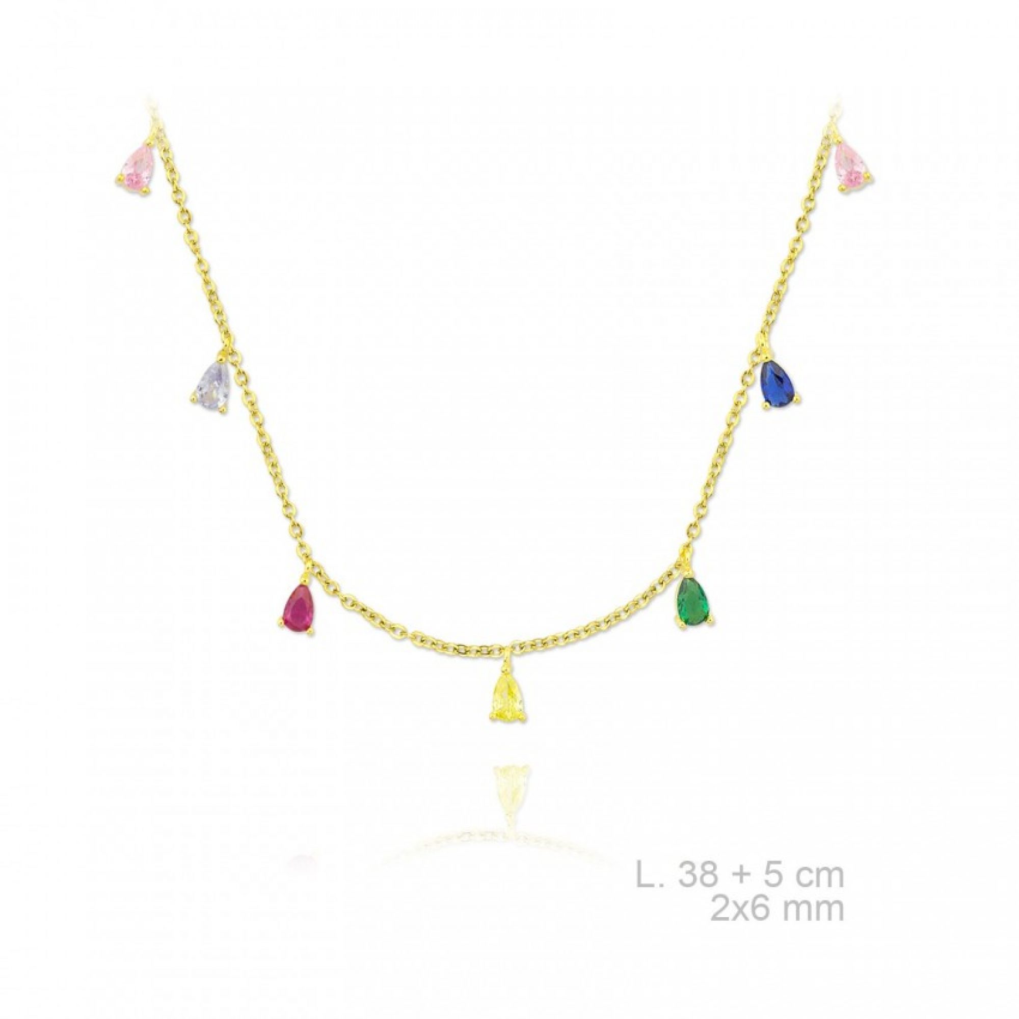 Gold plated necklace with coloured stones