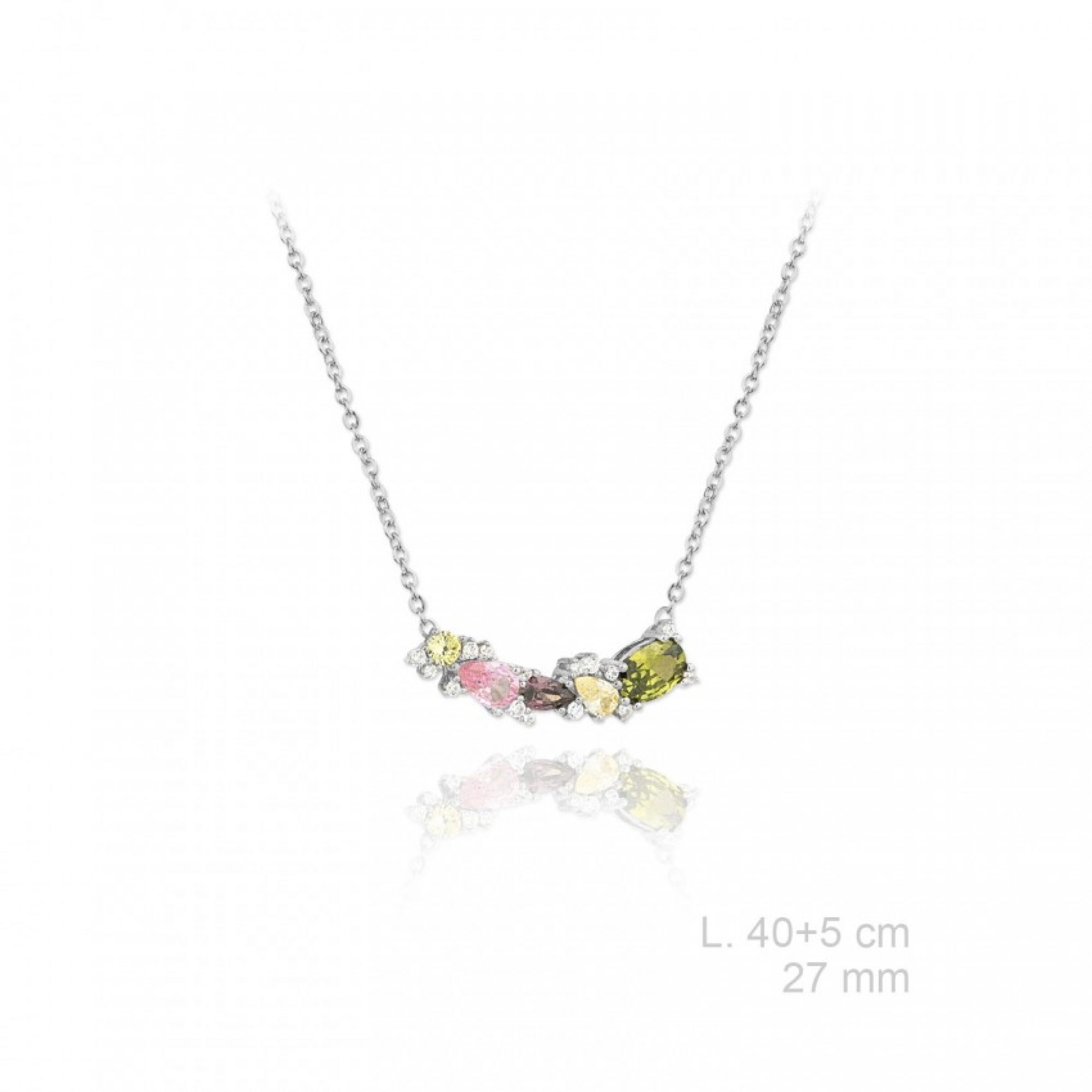 Silver necklace with zircon and coloured stones