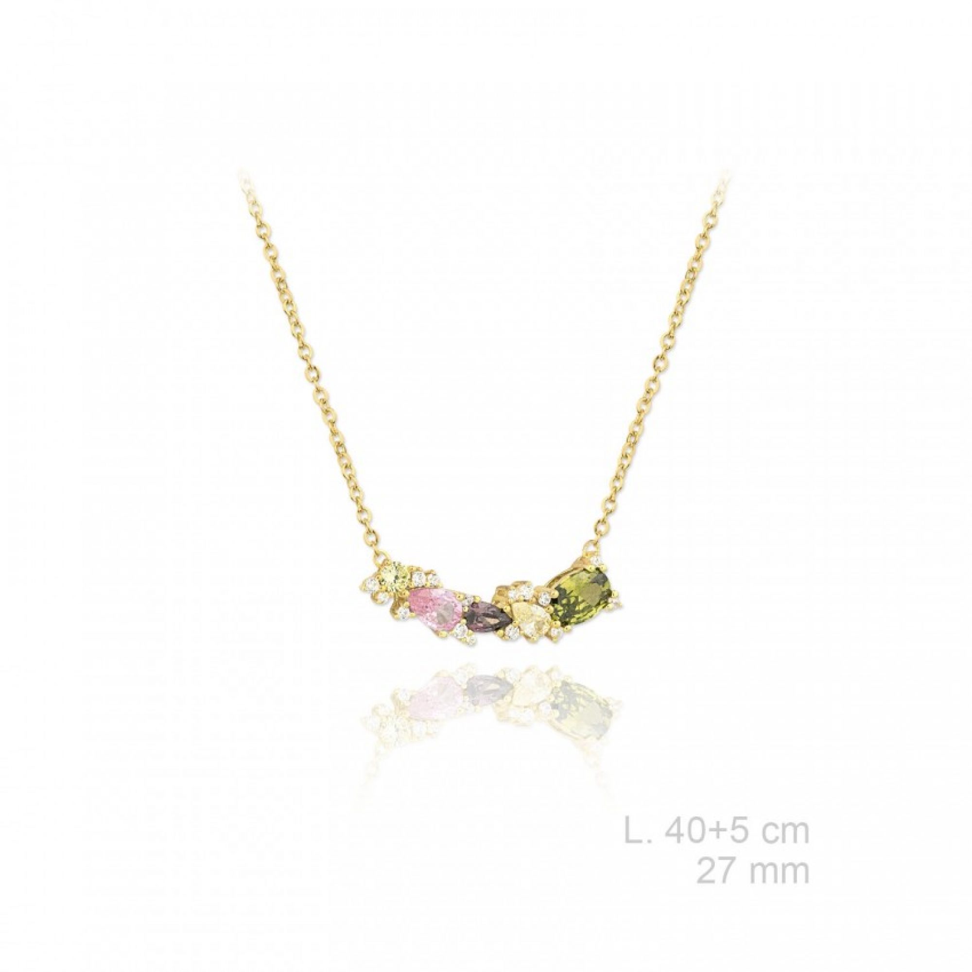 Gold plated necklace with zircon and coloured stones