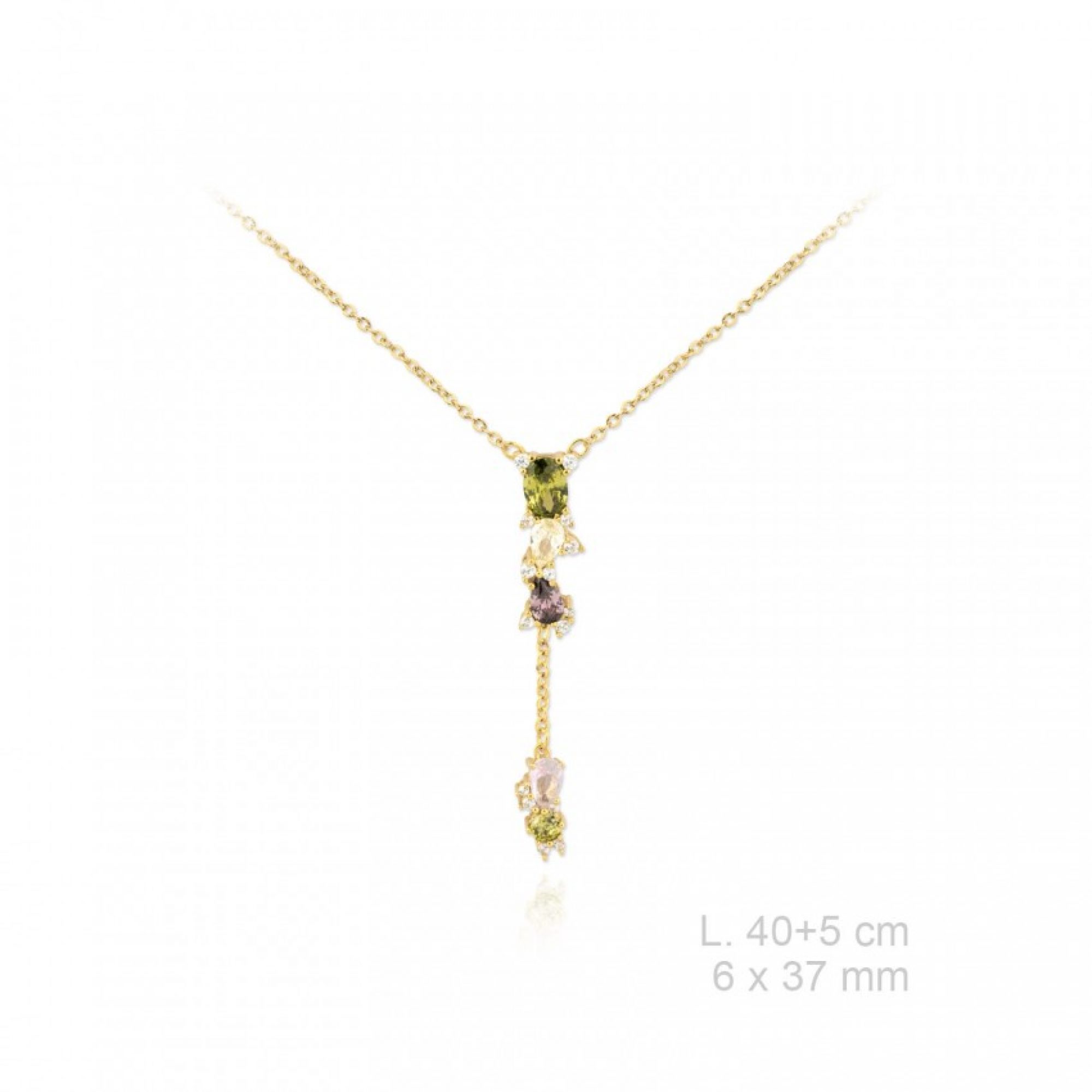 Gold plated necklace with zircon and coloured stones