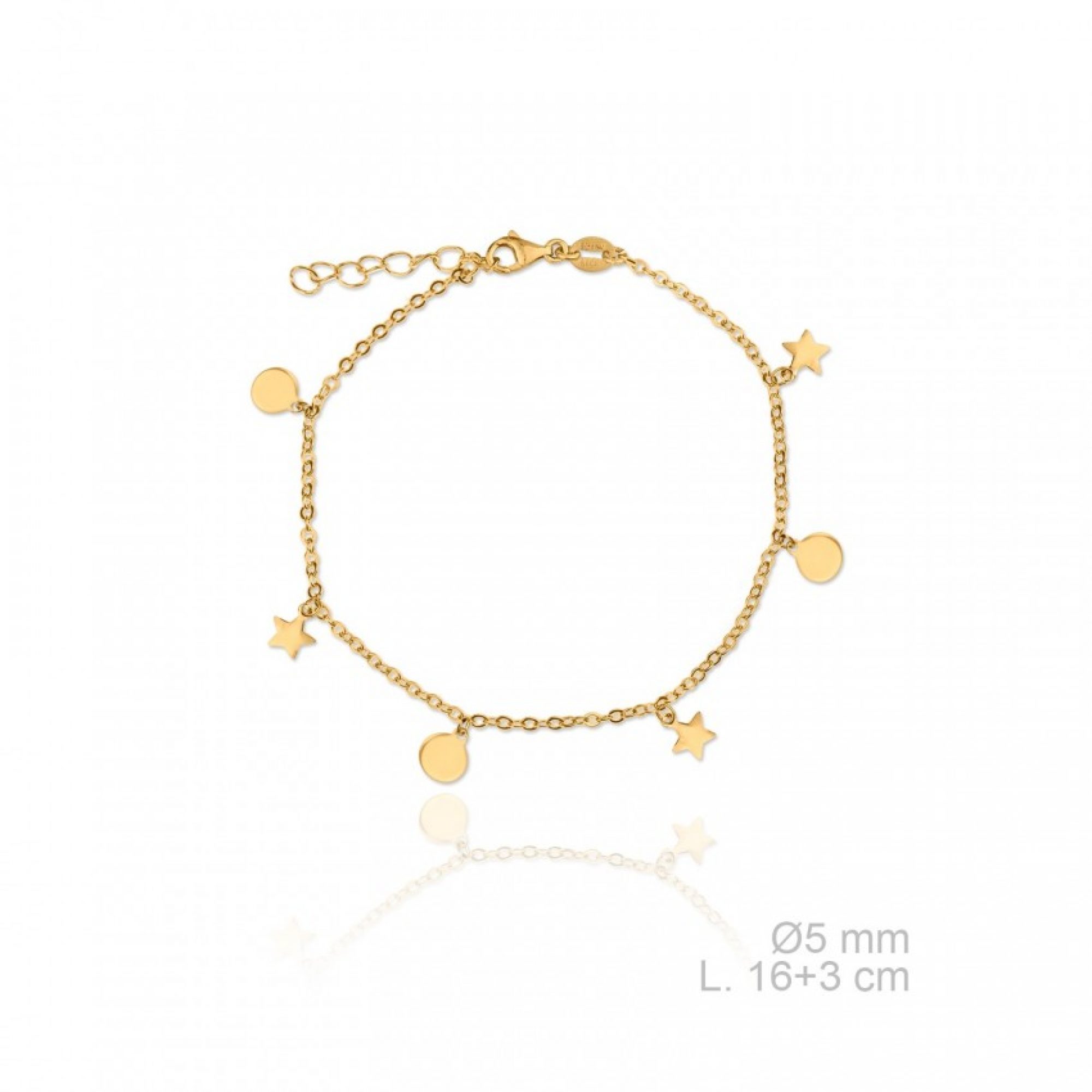Gold plated bracelet with dangle stars and circles