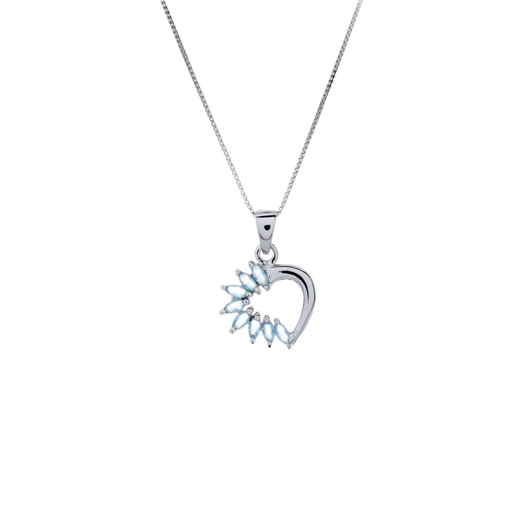 Heart necklace with aqua marine stones