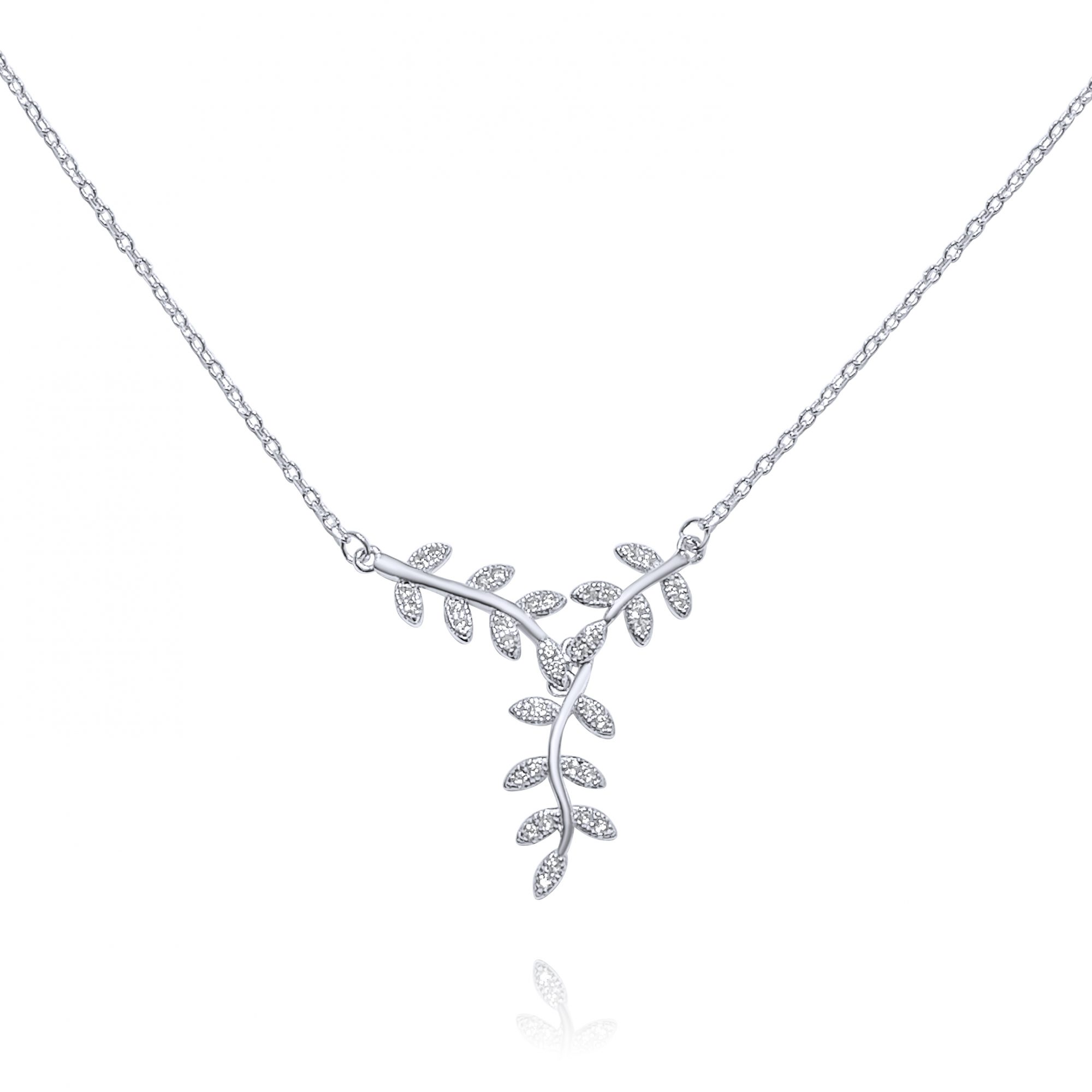 Olive branch silver necklace with zircon stones