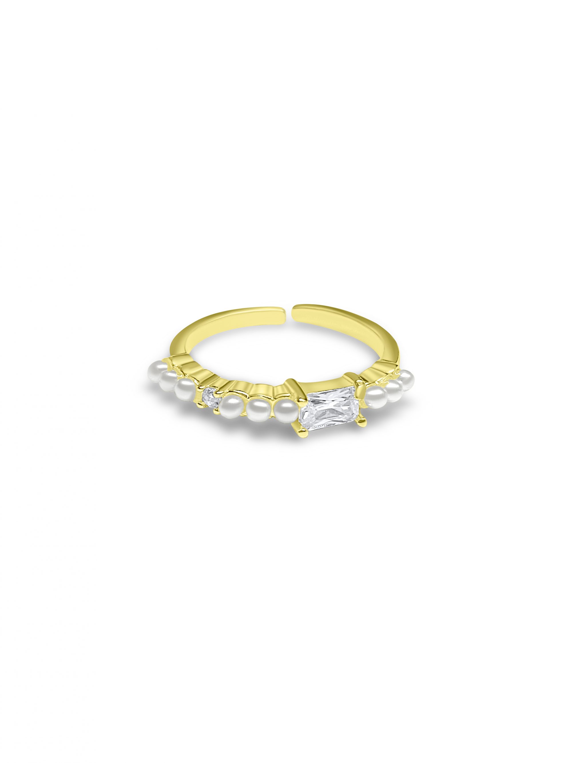 Gold plated ring with natural pearls and zircon stones